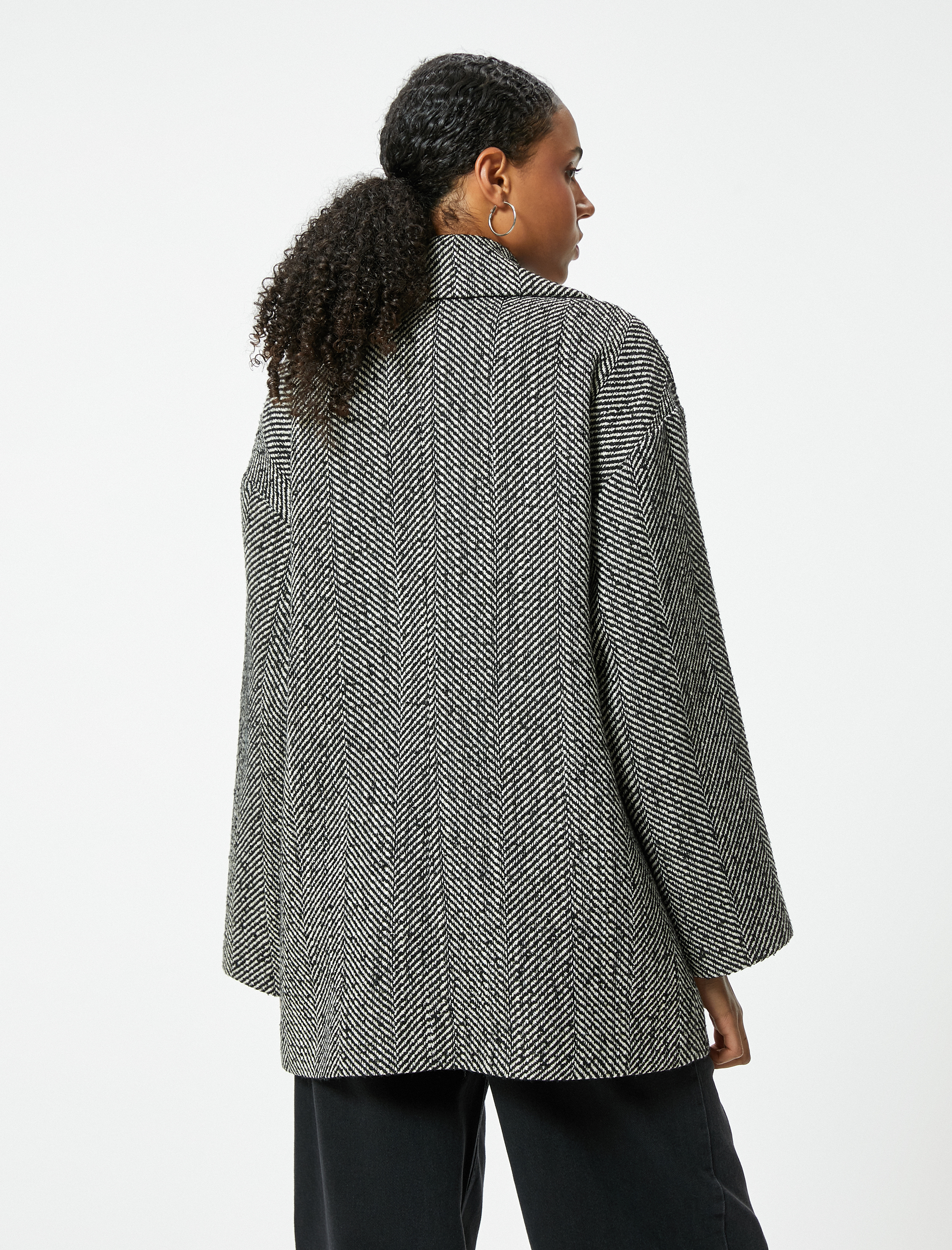   Kruvaze Kaban Düğmeli Balık Sırtı Desenli Cep Detaylı