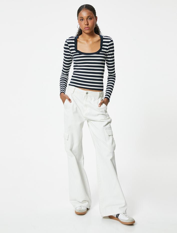  Uzun Kollu Tişört Kaşkorse U Yaka Slim Fit