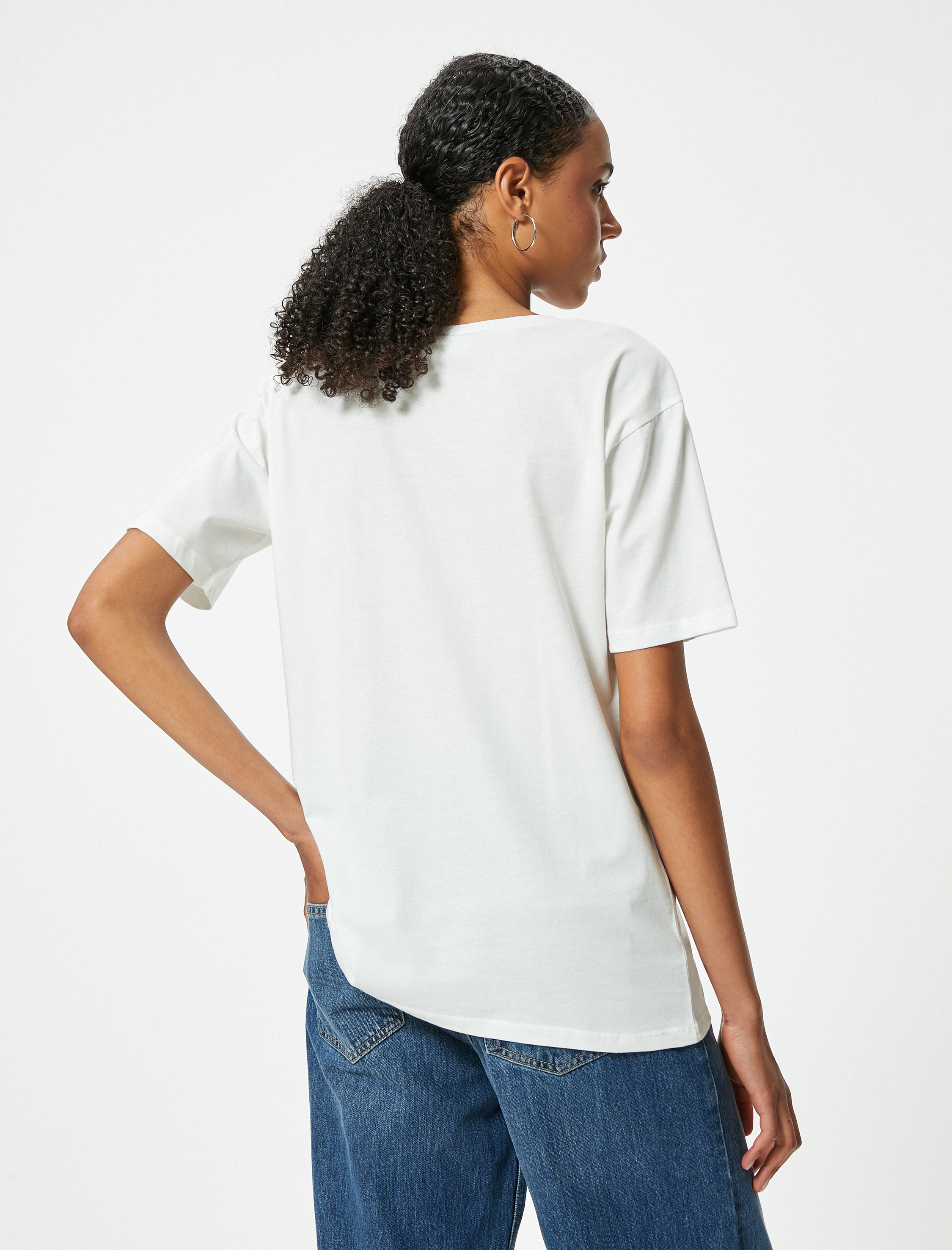   Oversize Tişört Slogan Baskılı Bisiklet Yaka Kısa Kollu Pamuklu