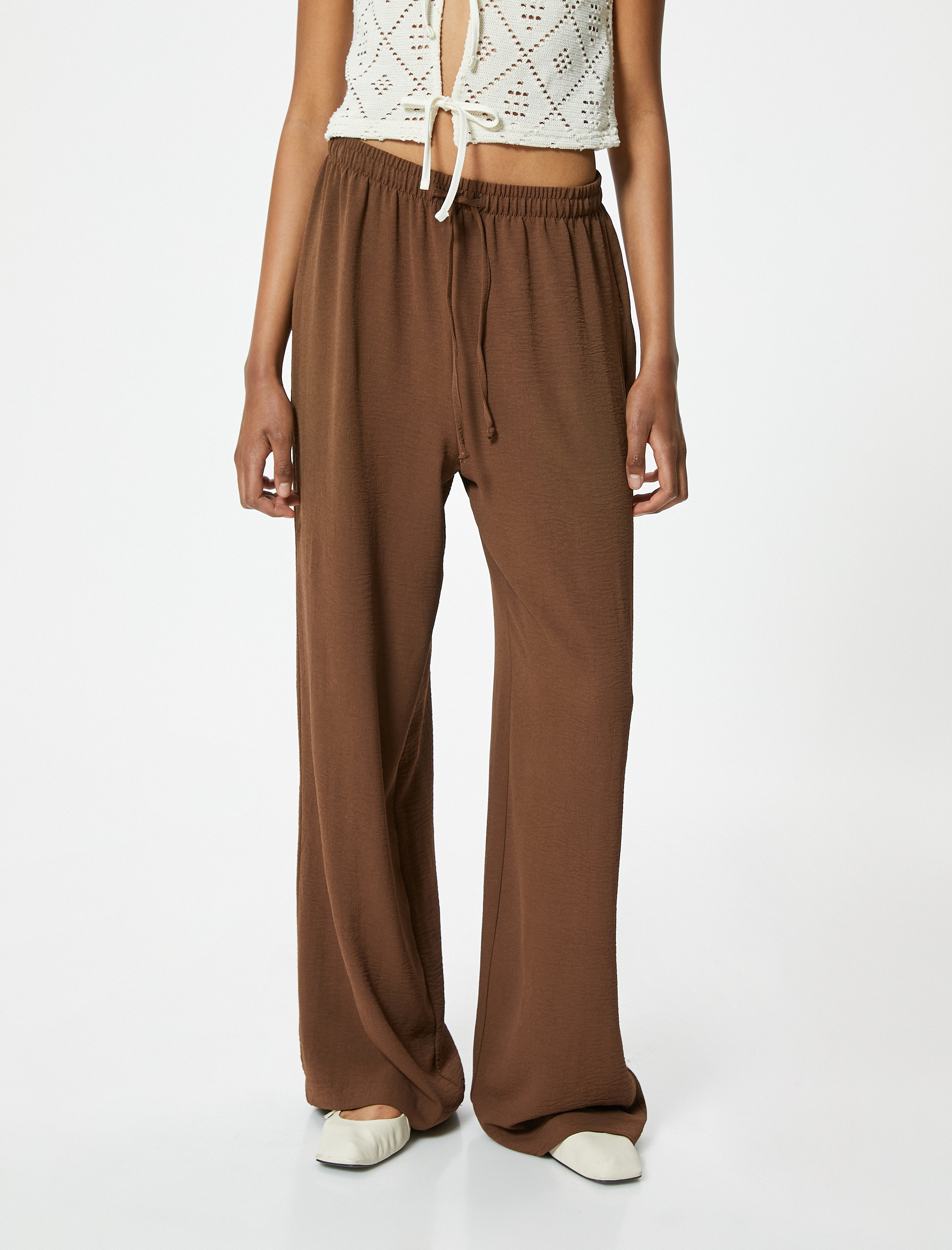   Beli Bağcıklı Pantolon Standart Bel Düz Paça