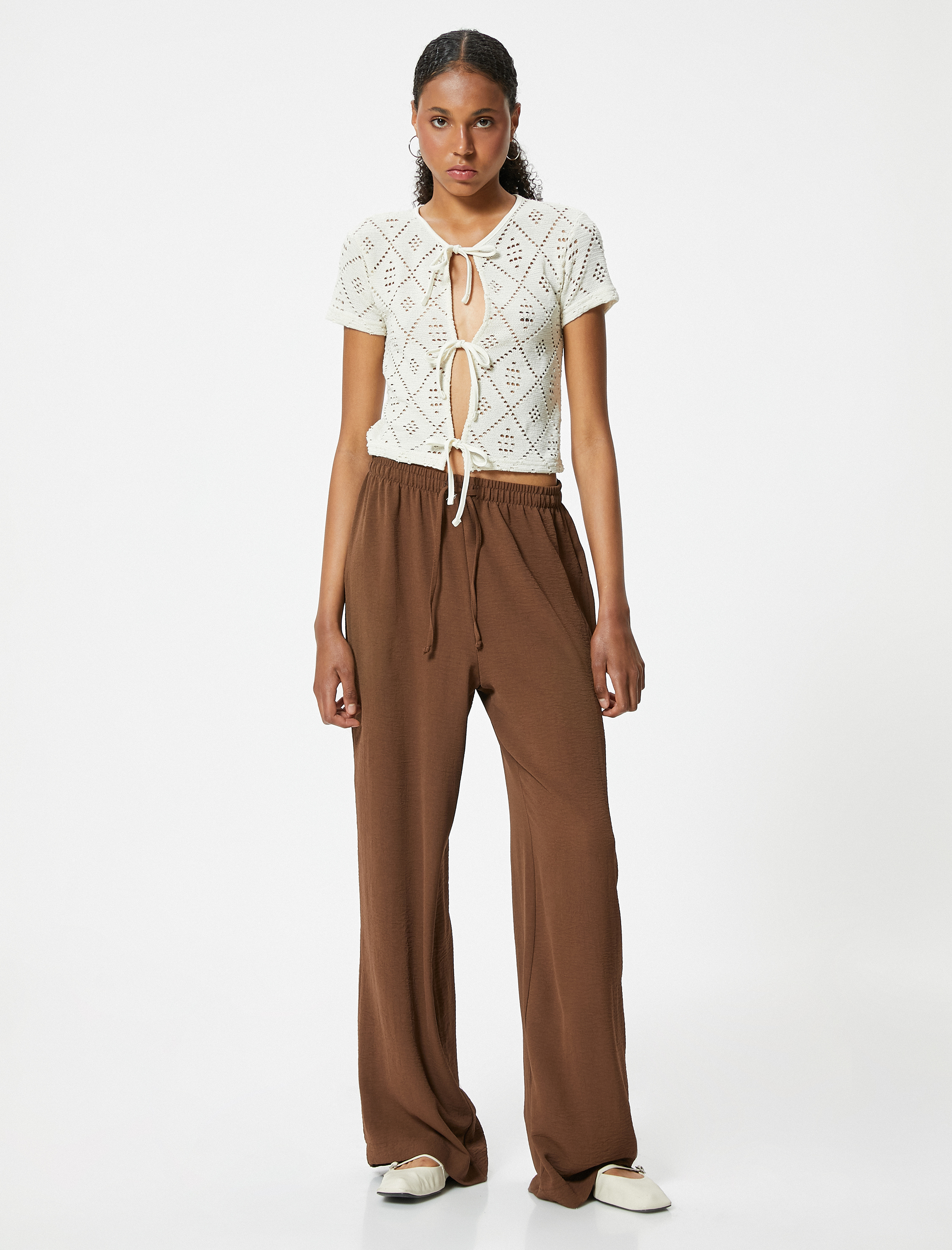   Beli Bağcıklı Pantolon Standart Bel Düz Paça