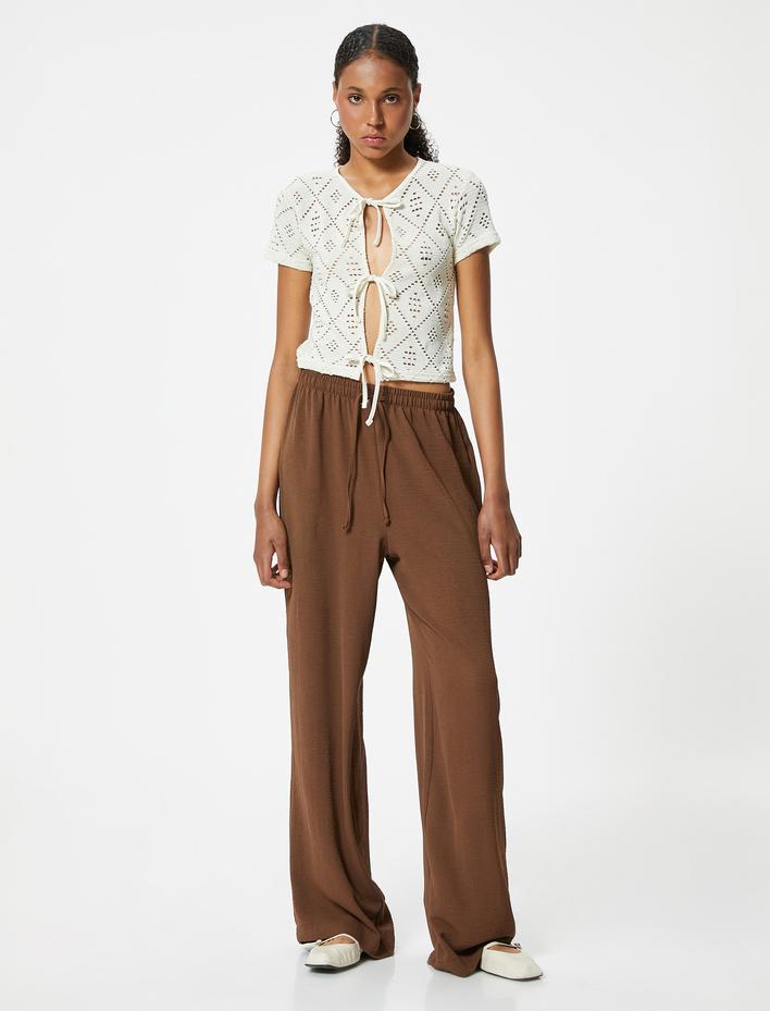  Beli Bağcıklı Pantolon Standart Bel Düz Paça