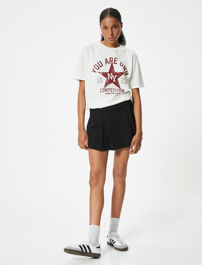  Oversize Tişört Kolej Baskılı Bisiklet Yaka Kısa Kollu Pamuklu