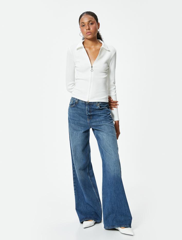  Uzun Kollu Tişört Fermuarlı Gömlek Yaka Fitilli Slim Fit