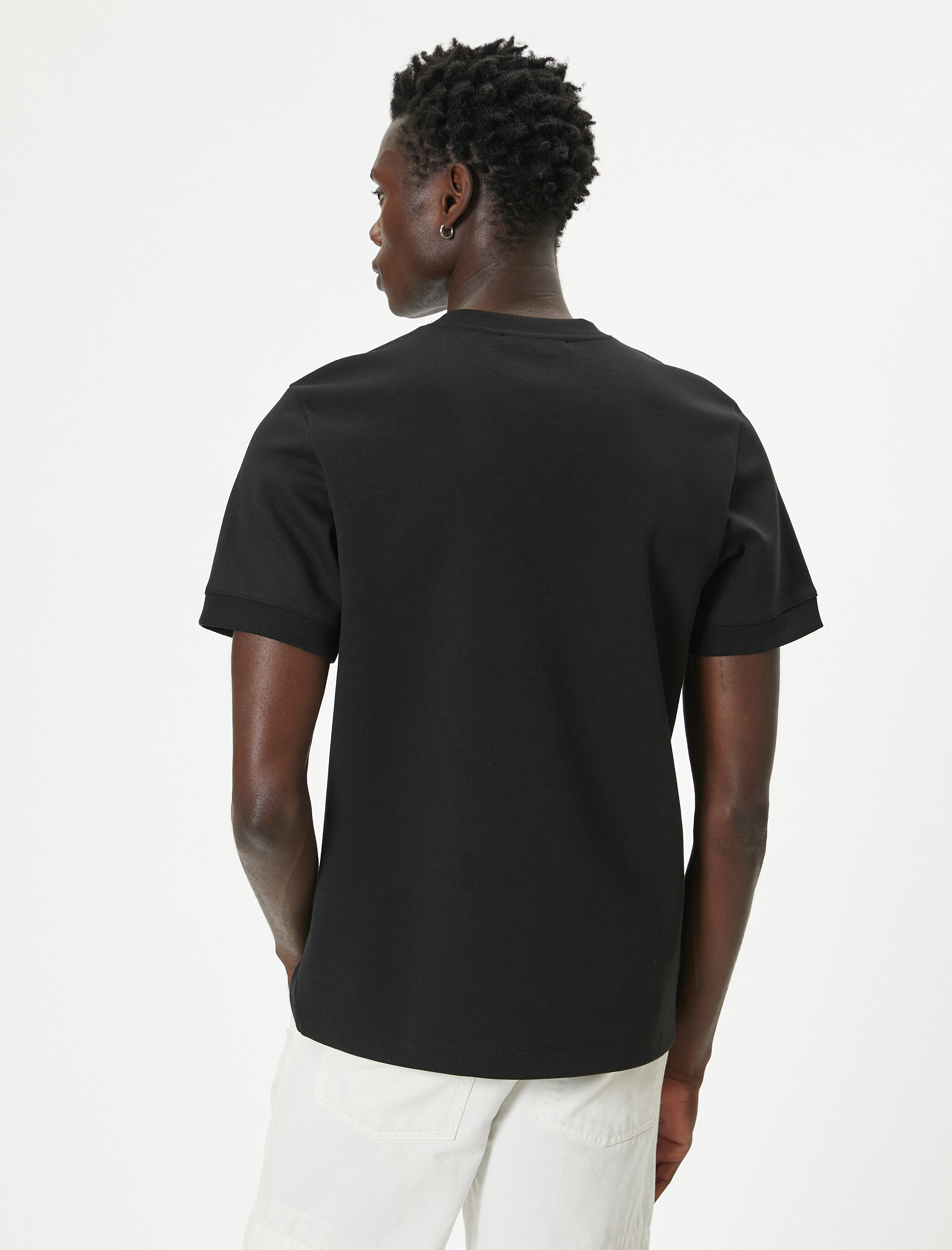   Basic Tişört Bisiklet Yaka Kısa Kollu Dokulu Pamuklu