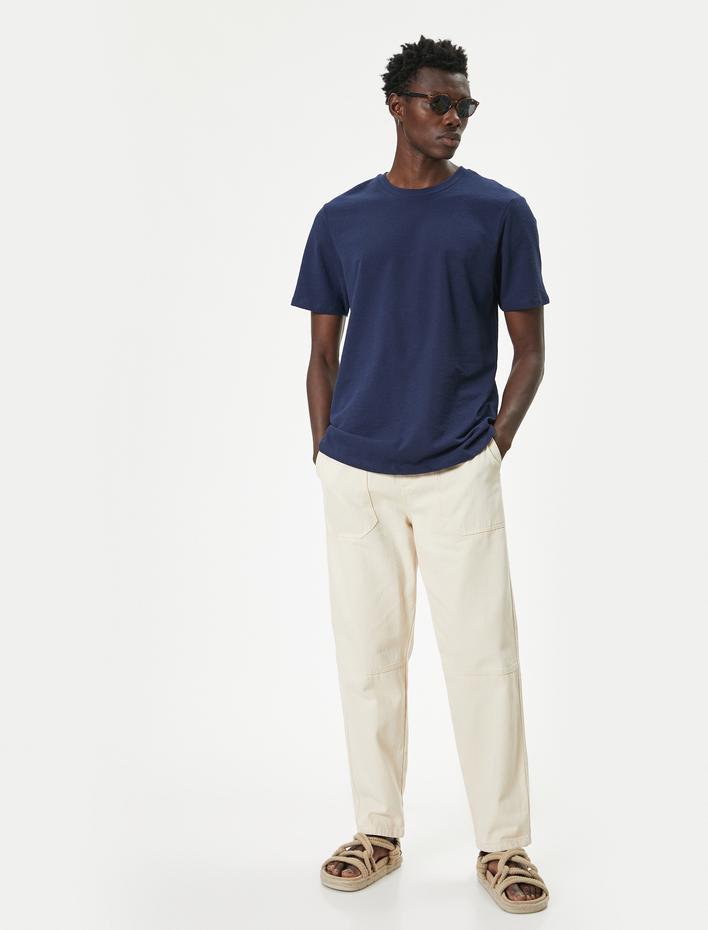  Pamuklu Bisiklet Yaka Kısa Kollu Basic Tişört