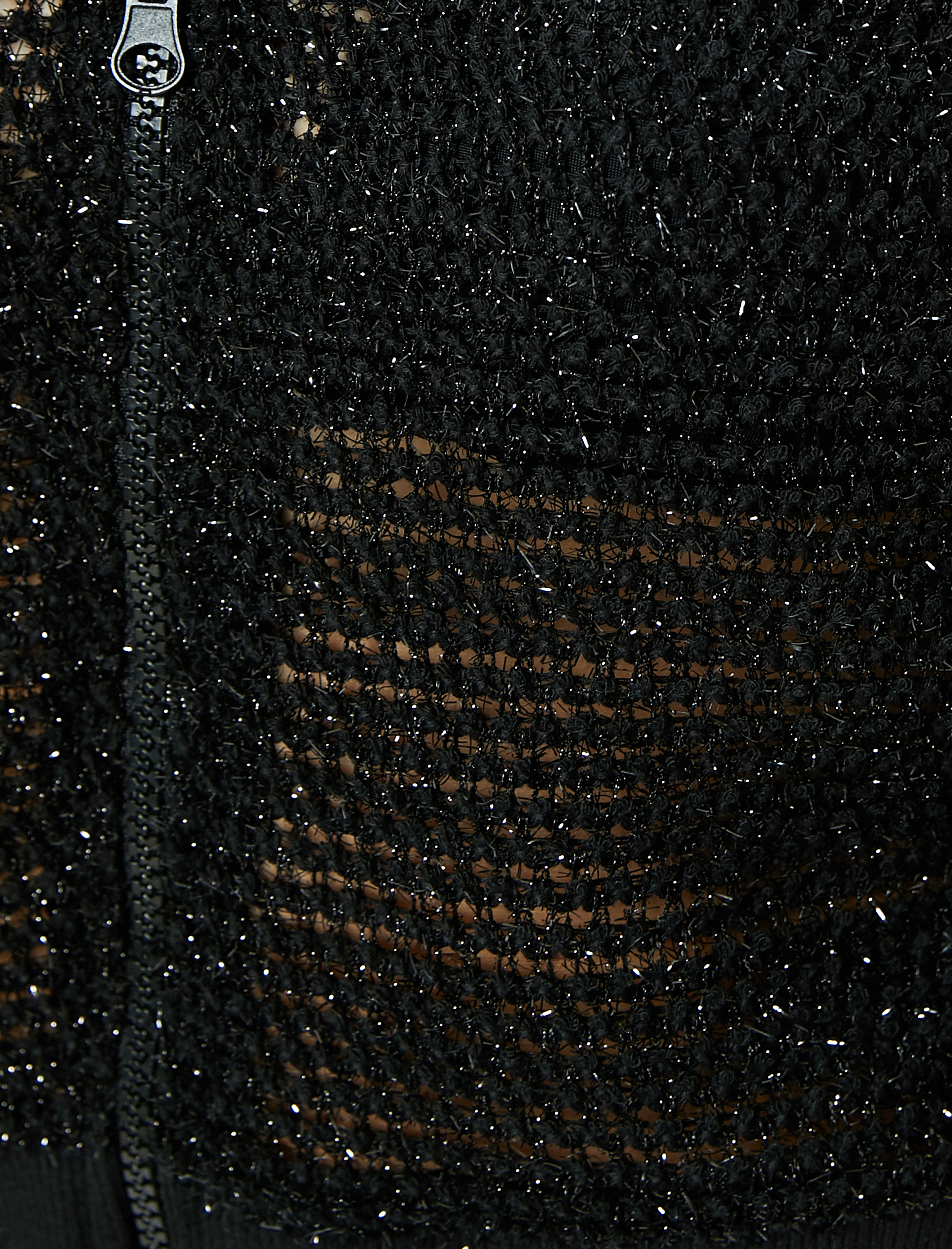   Crop Tişört Fermuarlı Kapüşonlu Uzun Kollu Simli Slim Fit