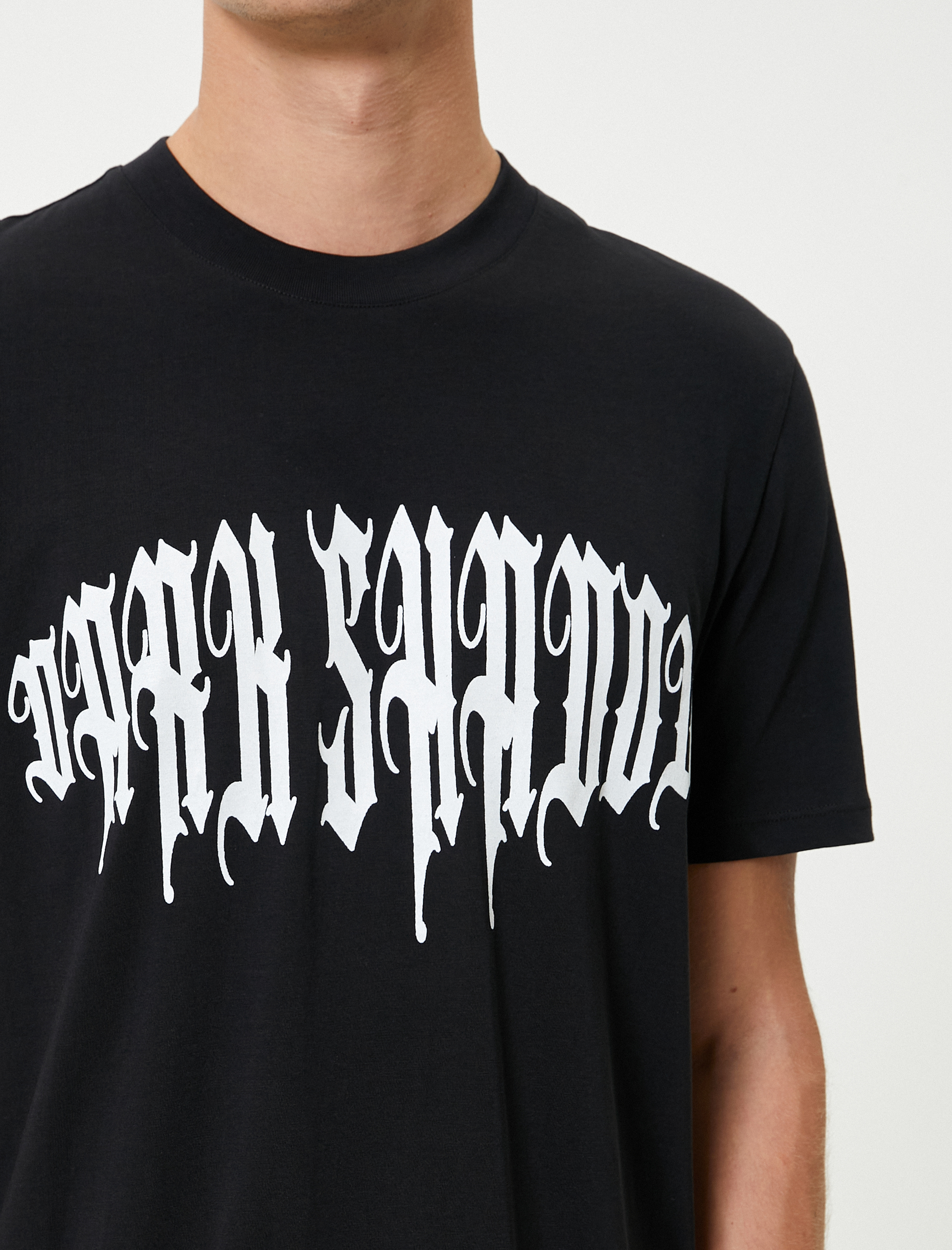   Kısa Kollu Bisiklet Yaka Pamuklu Slogan Baskılı Tişört