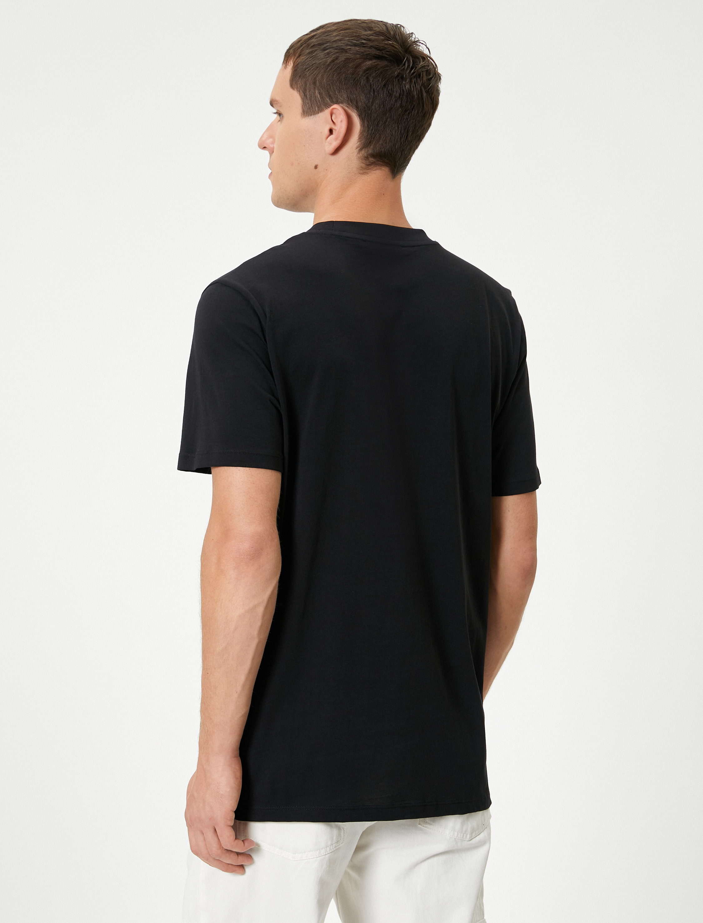   Kısa Kollu Bisiklet Yaka Pamuklu Slogan Baskılı Tişört