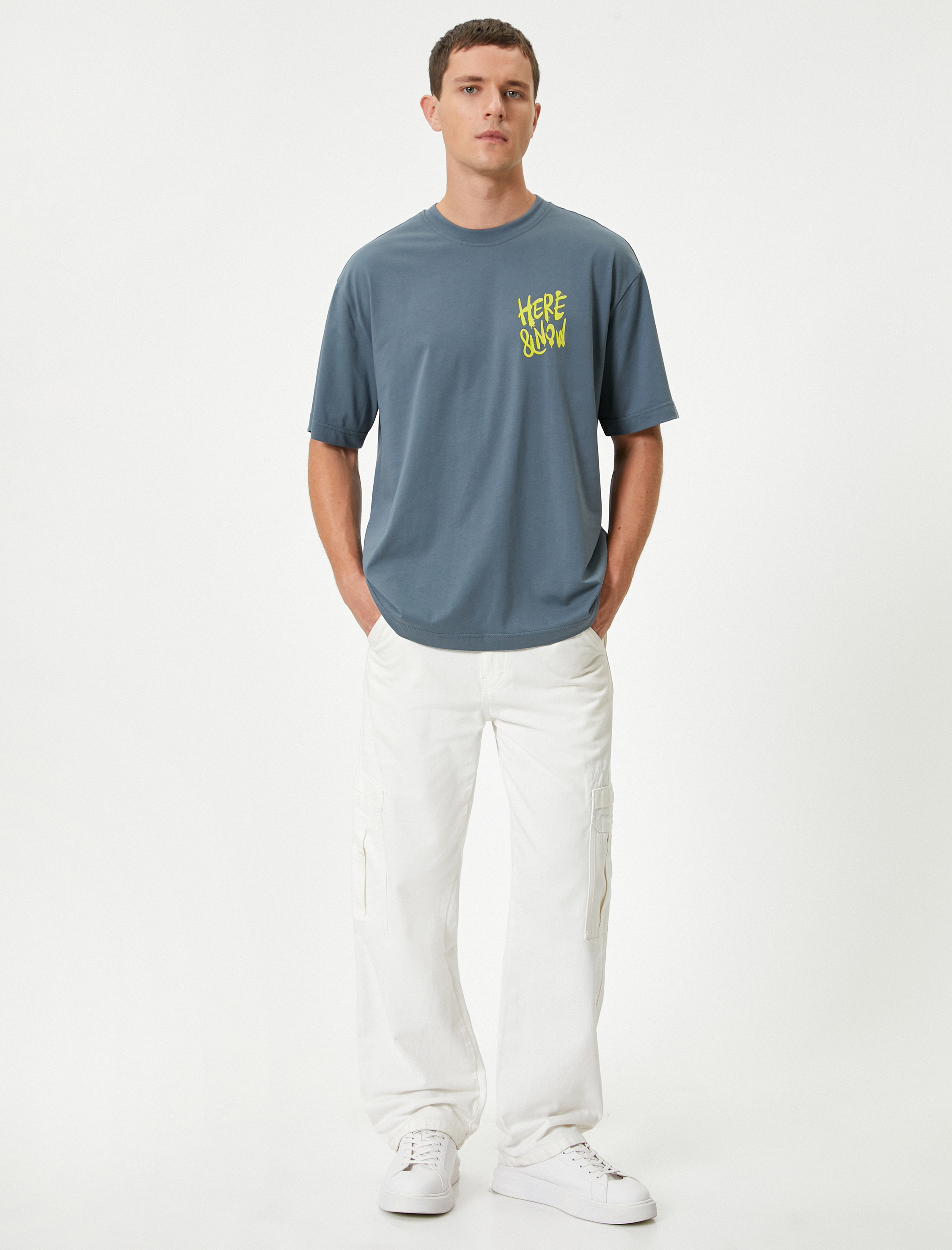   Oversize Tişört Slogan Baskılı Kısa Kollu Bisiklet Yaka Pamuklu