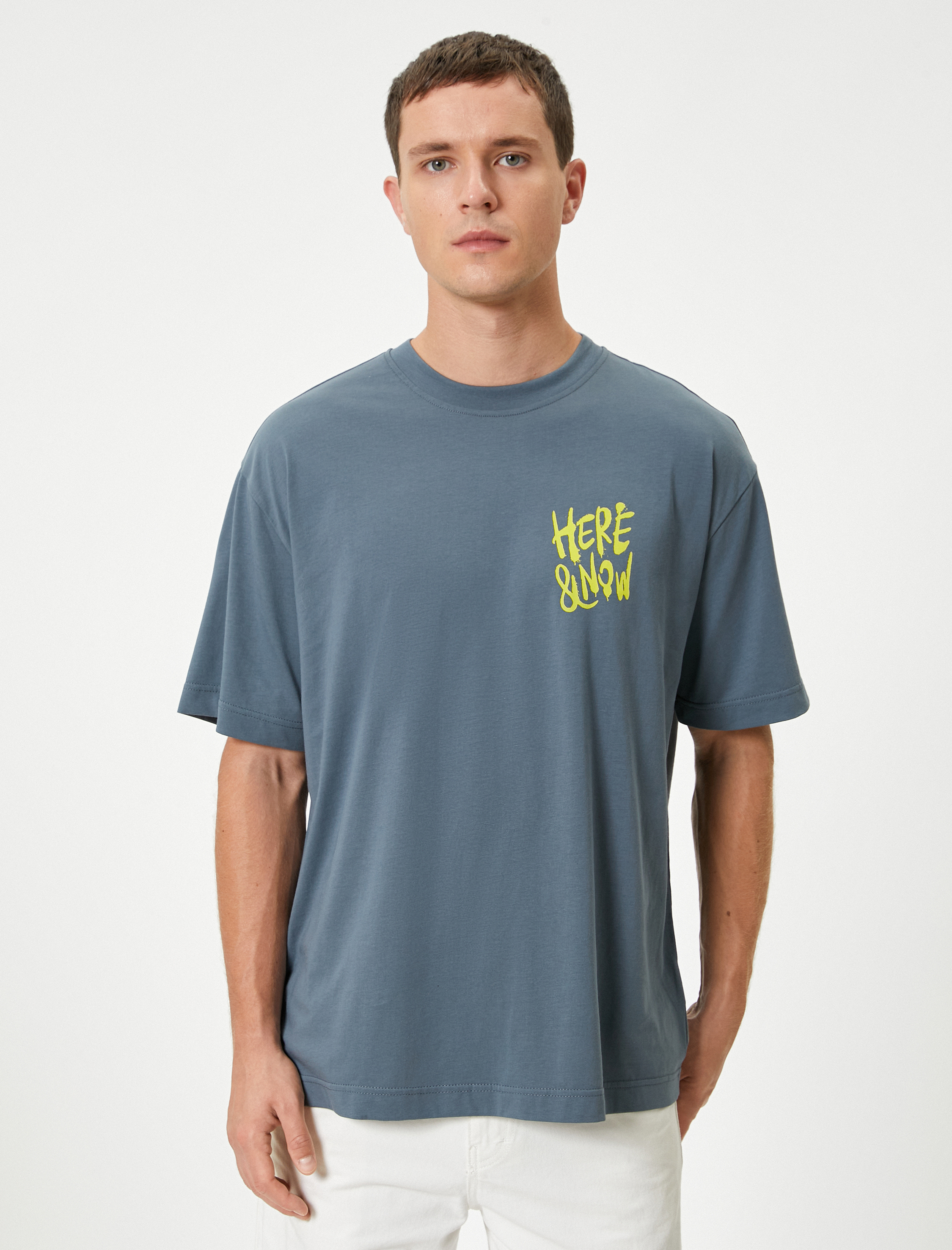   Oversize Tişört Slogan Baskılı Kısa Kollu Bisiklet Yaka Pamuklu