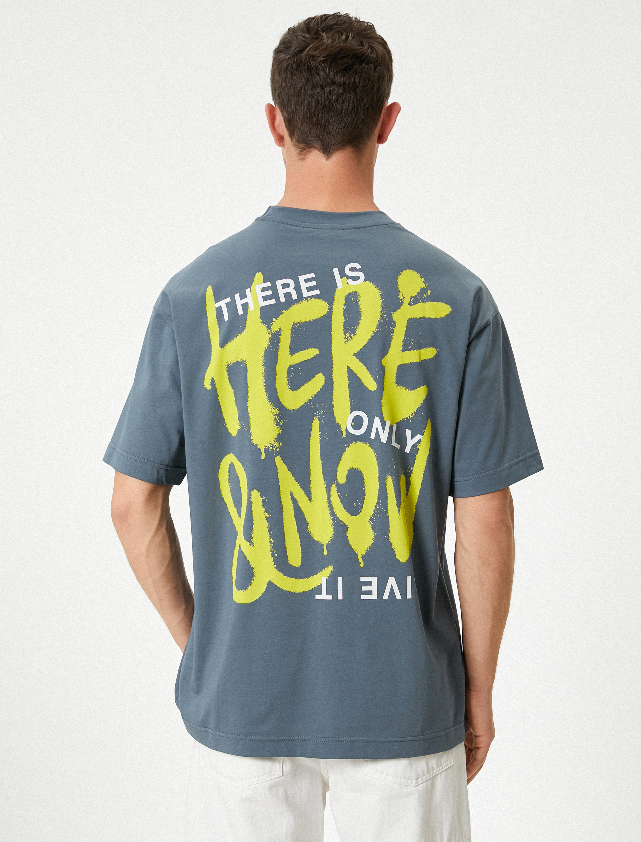   Oversize Tişört Slogan Baskılı Kısa Kollu Bisiklet Yaka Pamuklu