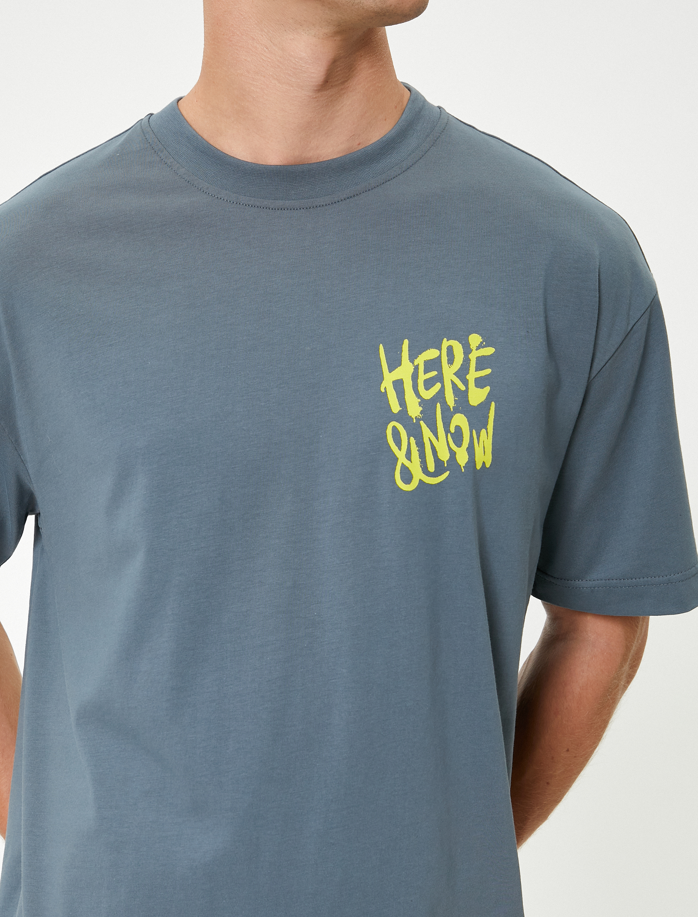   Oversize Tişört Slogan Baskılı Kısa Kollu Bisiklet Yaka Pamuklu