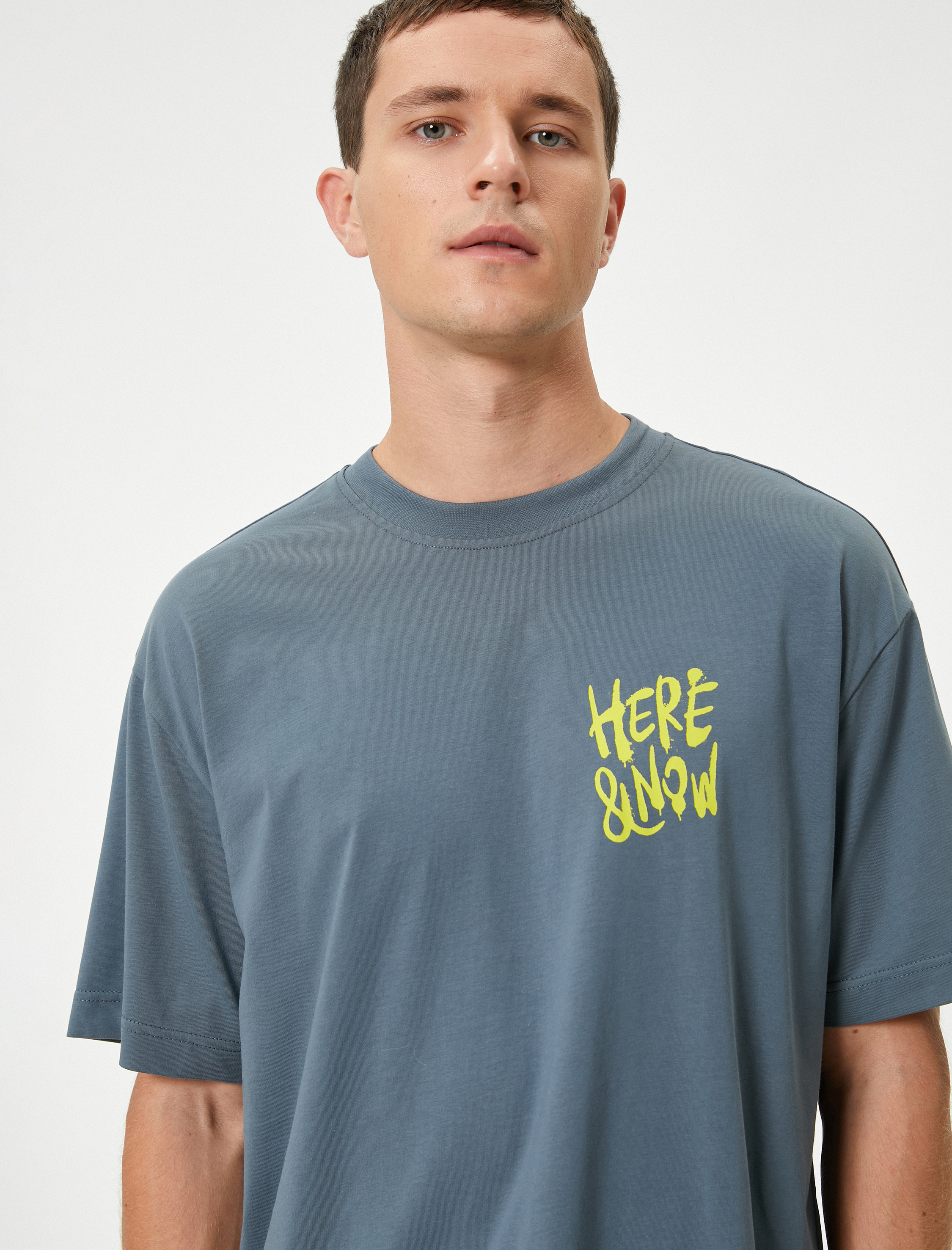   Oversize Tişört Slogan Baskılı Kısa Kollu Bisiklet Yaka Pamuklu