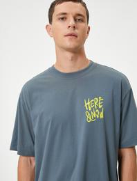 Oversize Tişört Slogan Baskılı Kısa Kollu Bisiklet Yaka Pamuklu