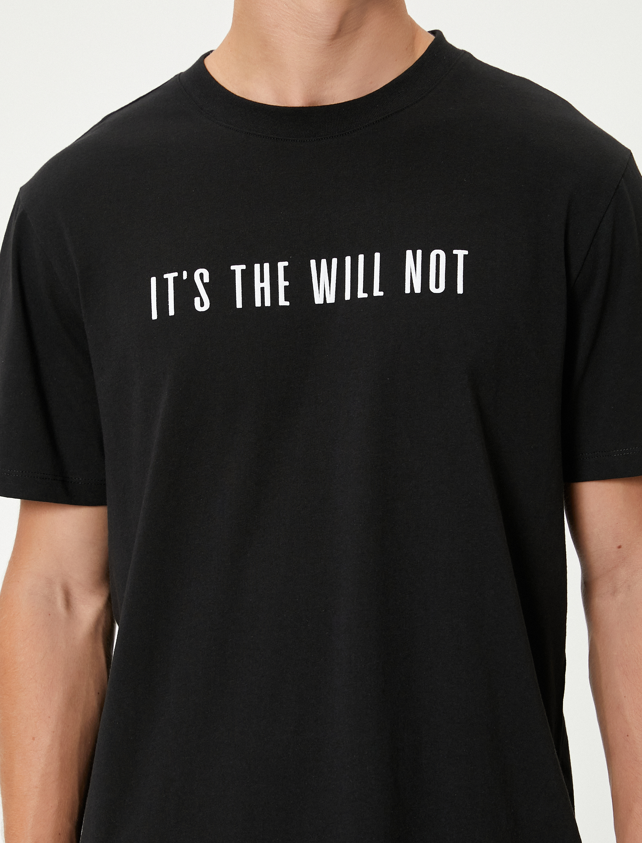   Slogan Baskılı Tişört Kısa Kollu Bisiklet Yaka Pamuklu