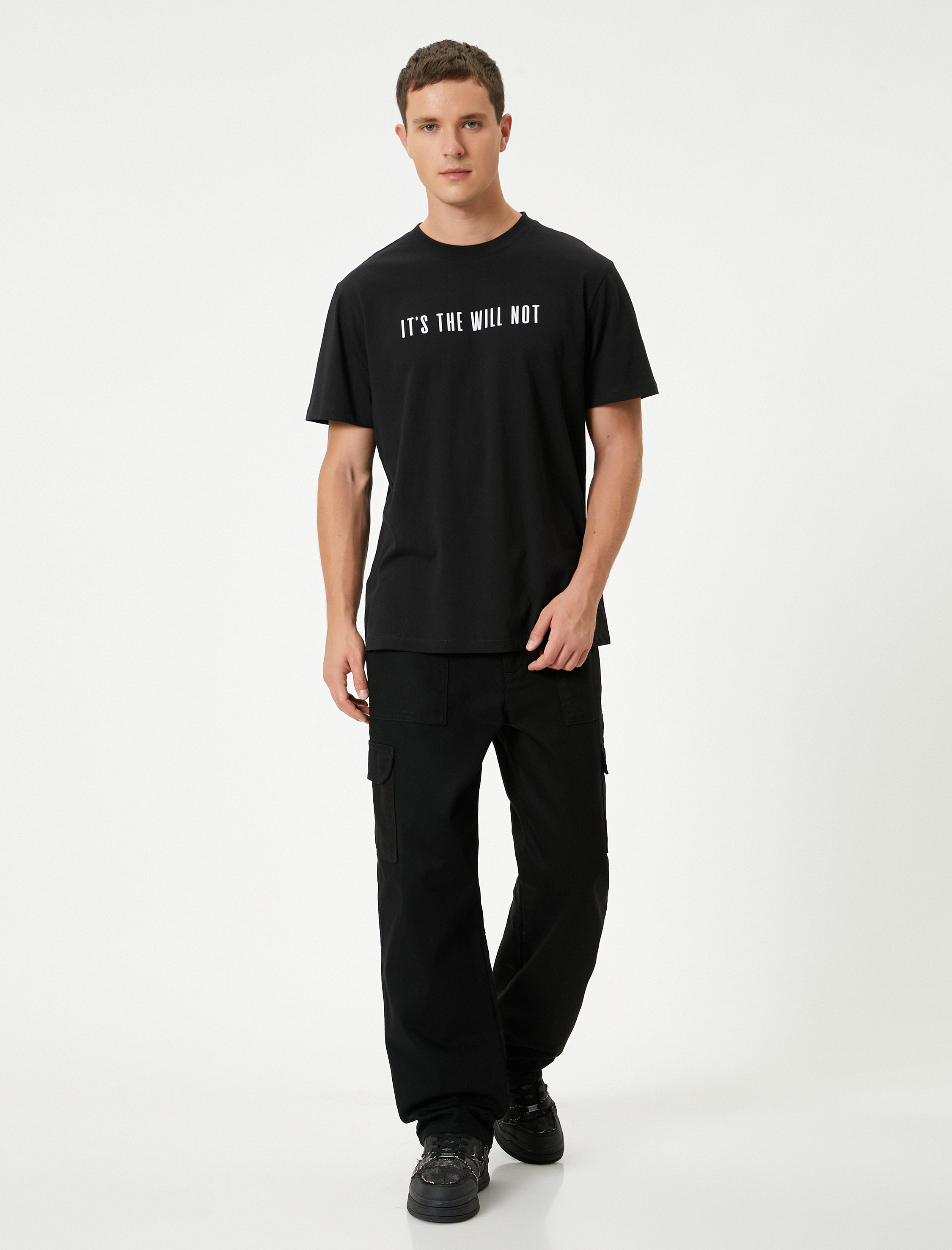   Slogan Baskılı Tişört Kısa Kollu Bisiklet Yaka Pamuklu