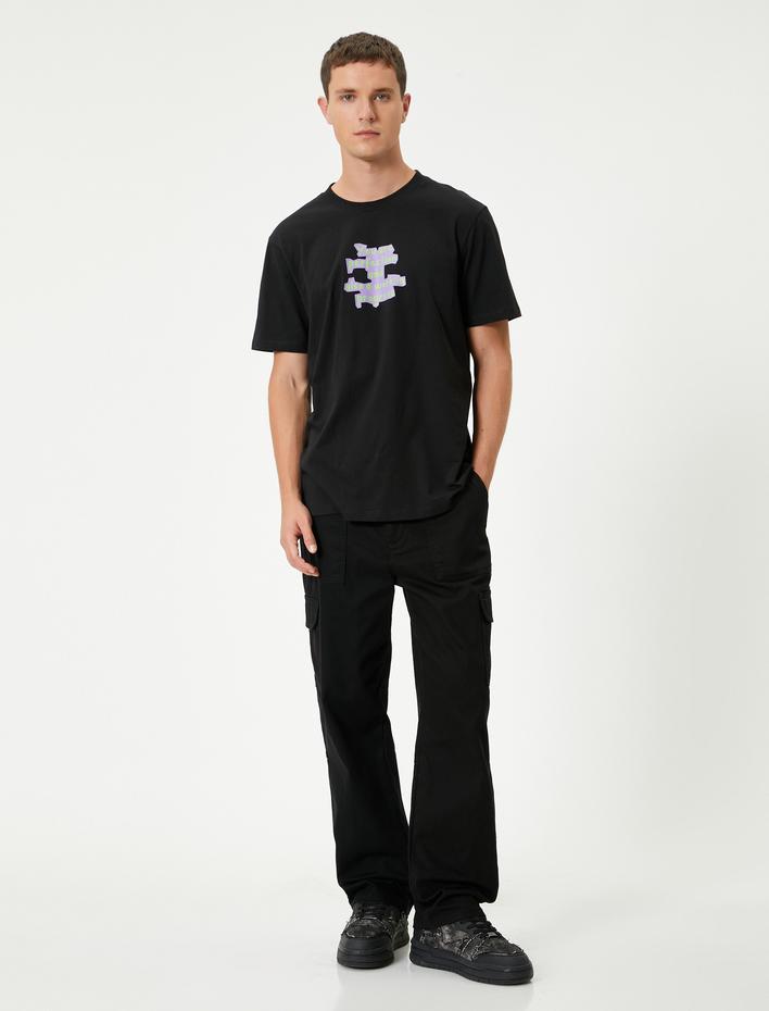  Slogan Baskılı Tişört Bisiklet Yaka Kısa Kollu Pamuklu