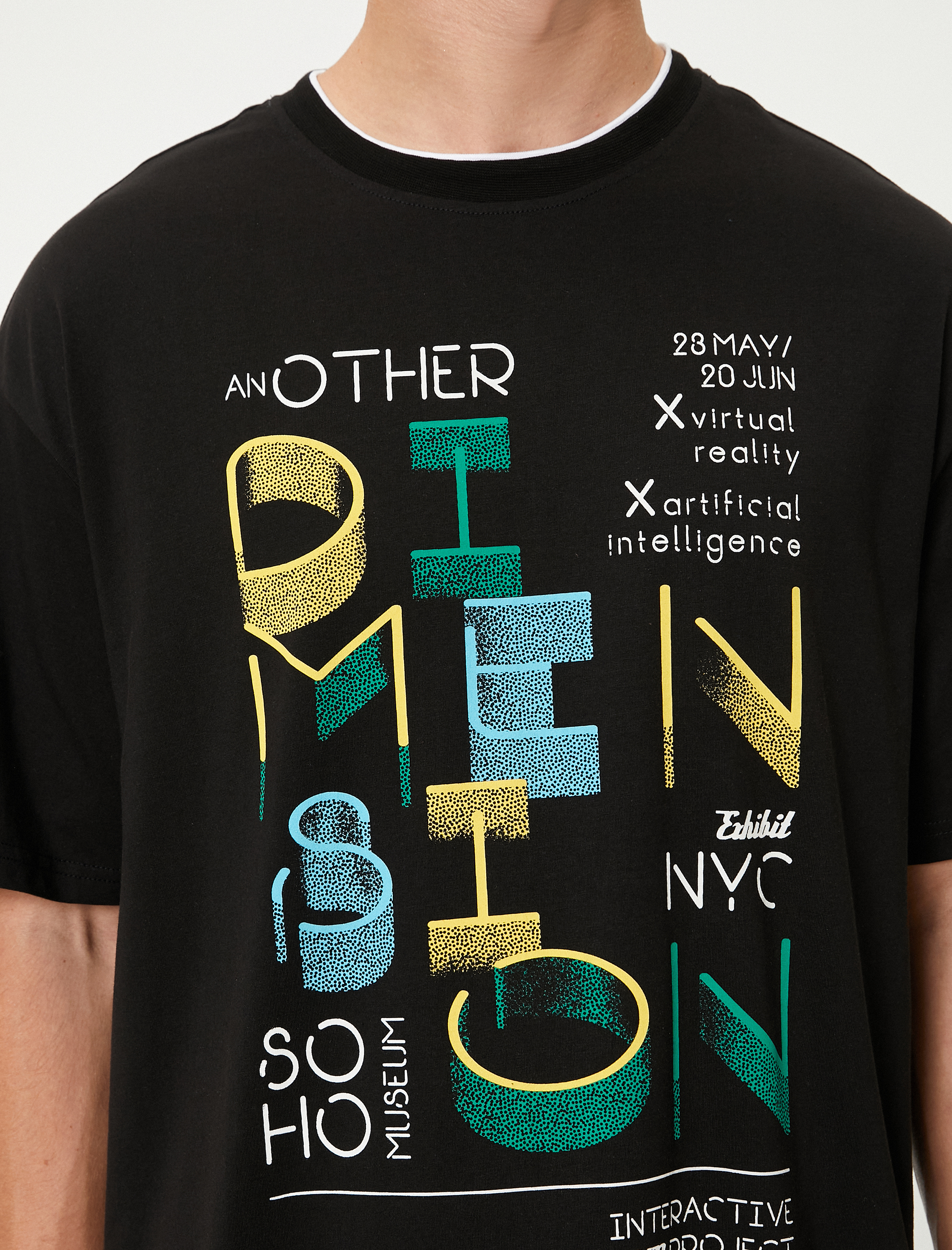   Oversize Tişört Slogan Baskılı Bisiklet Yaka Kısa Kollu Yaka Detaylı Pamuklu