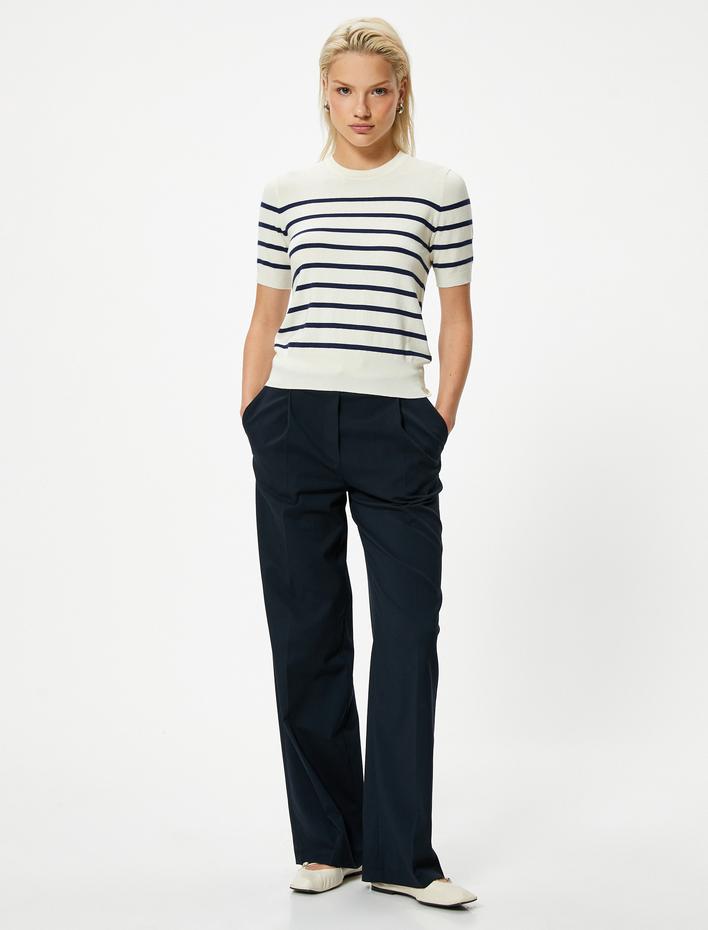  Kısa Kollu Triko Kazak Bisiklet Yaka Viskoz Karışımlı