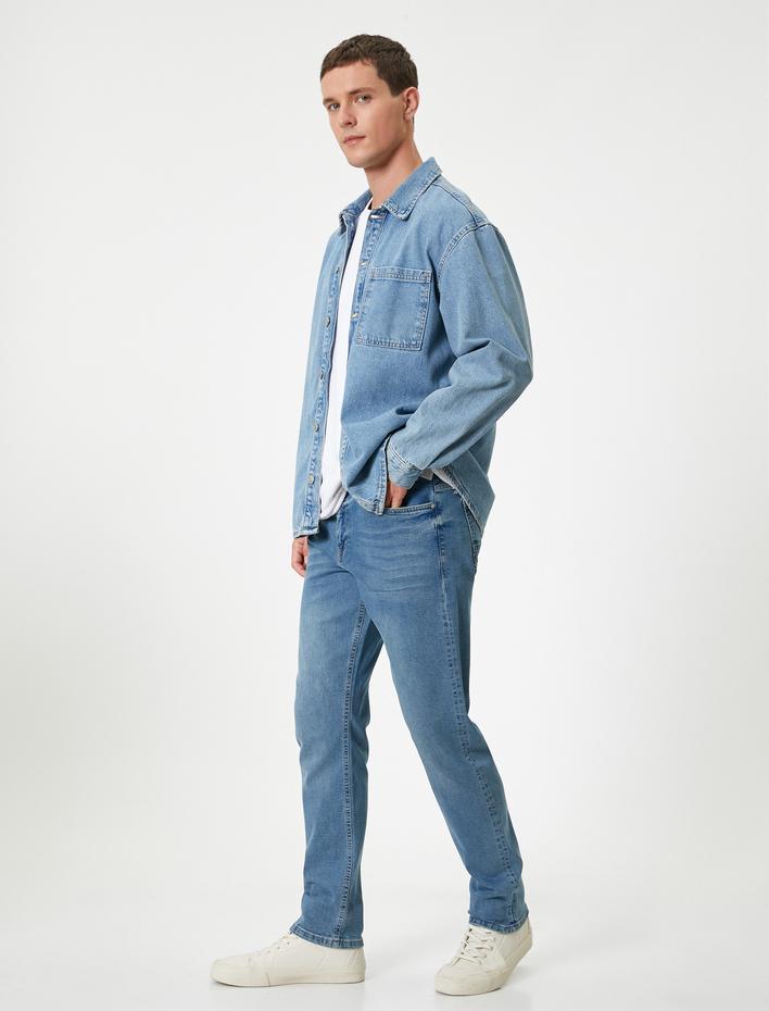  Düğmeli Standart Bel Pamuklu Slim Fit Kot Pantolon - Brad Jean