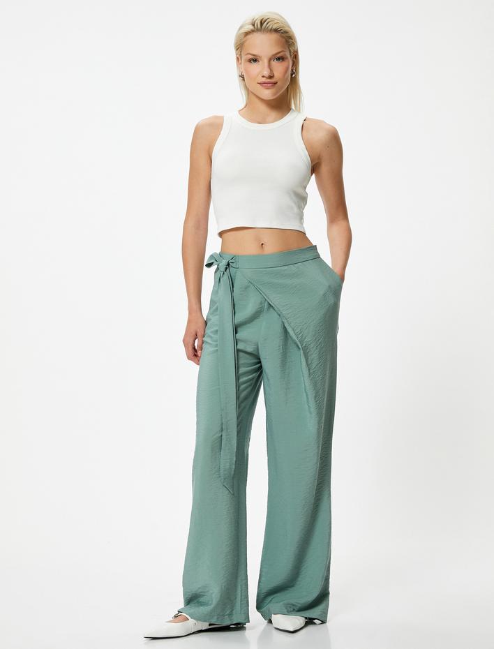 Geniş Paça Pantolon Yüksek Bel Kemer Detaylı Cepli