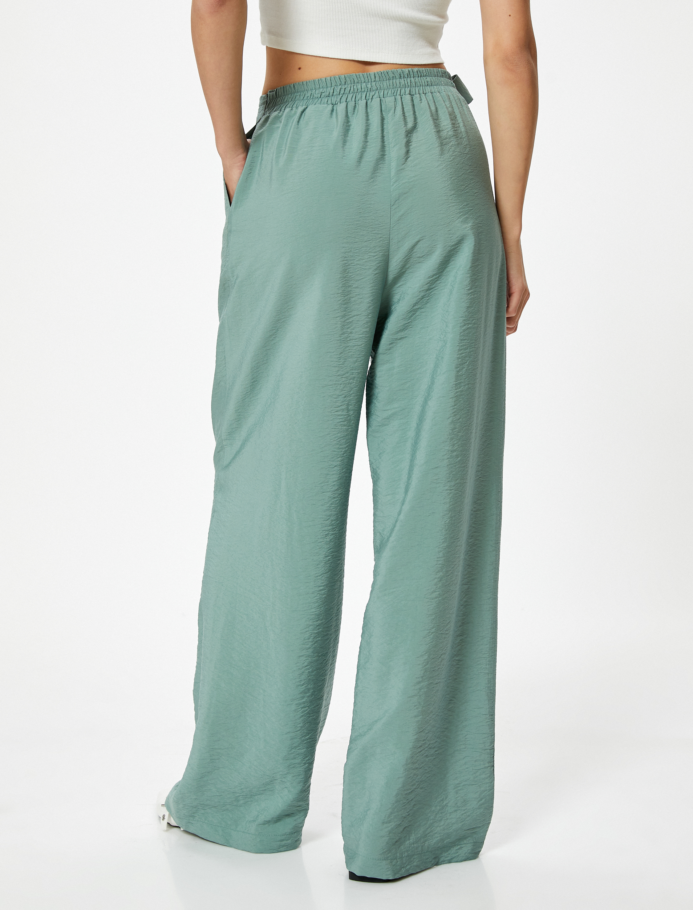   Geniş Paça Pantolon Yüksek Bel Kemer Detaylı Cepli