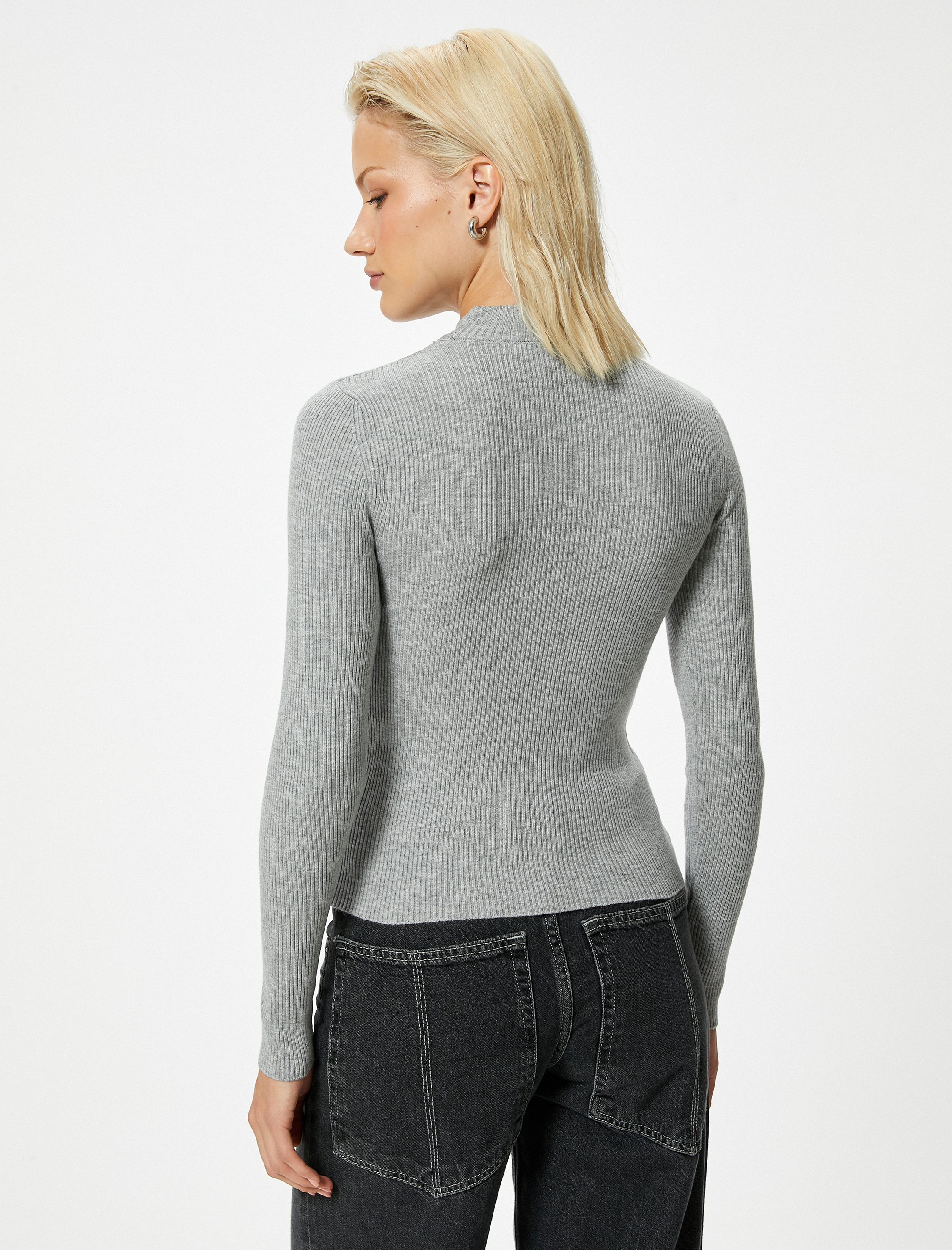 Dik Yaka Basic Fitilli Uzun Kollu Triko Kazak