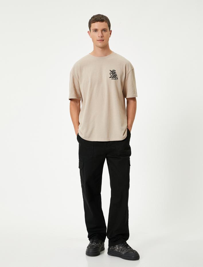  Oversize Tişört Grafiti Baskılı Kısa Kollu Bisiklet Yaka Pamuk Karışımlı