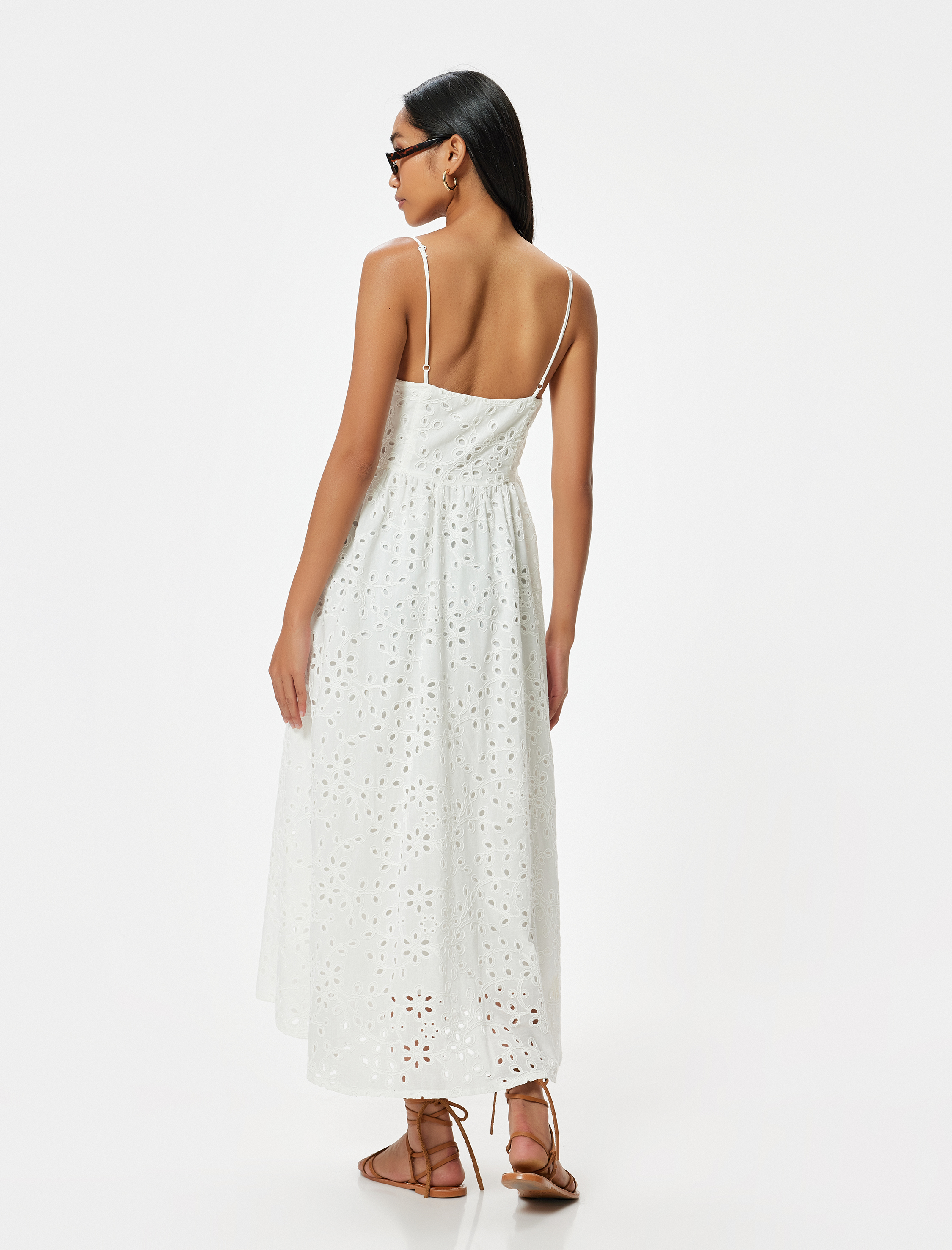   Uzun Fisto Elbise İnce Askılı Çan Etek Astarlı Cepli