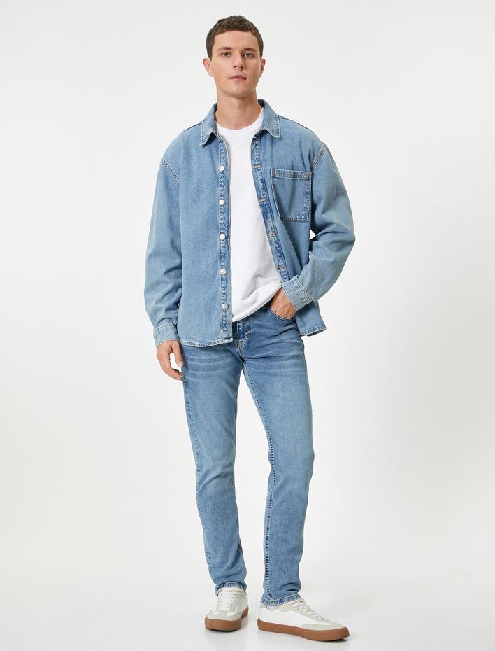  Düğmeli Standart Bel Slim Fit Kot Pantolon - Brad Jean