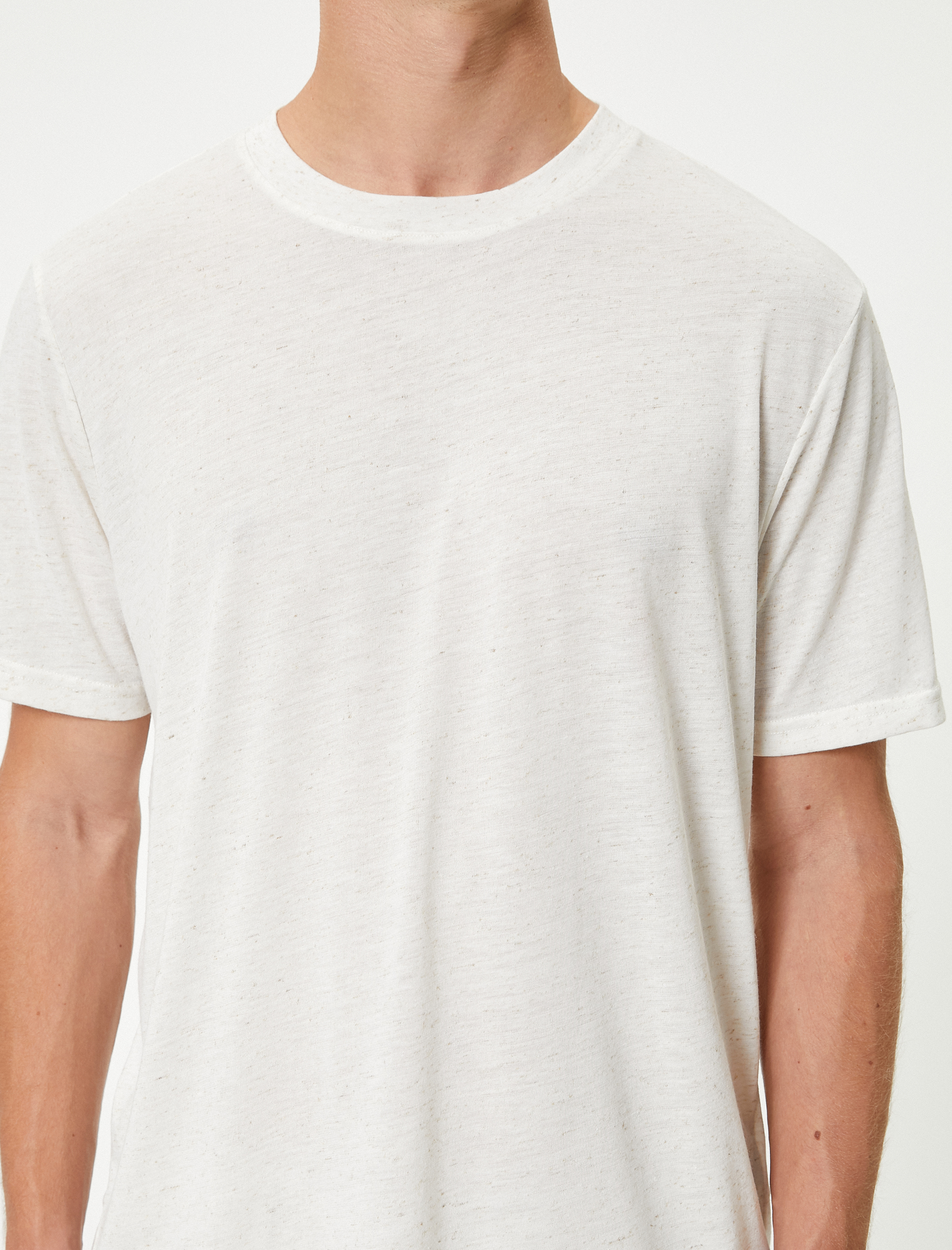 Basic Tişört Kısa Kollu Bisiklet Yaka Keten Karışımlı