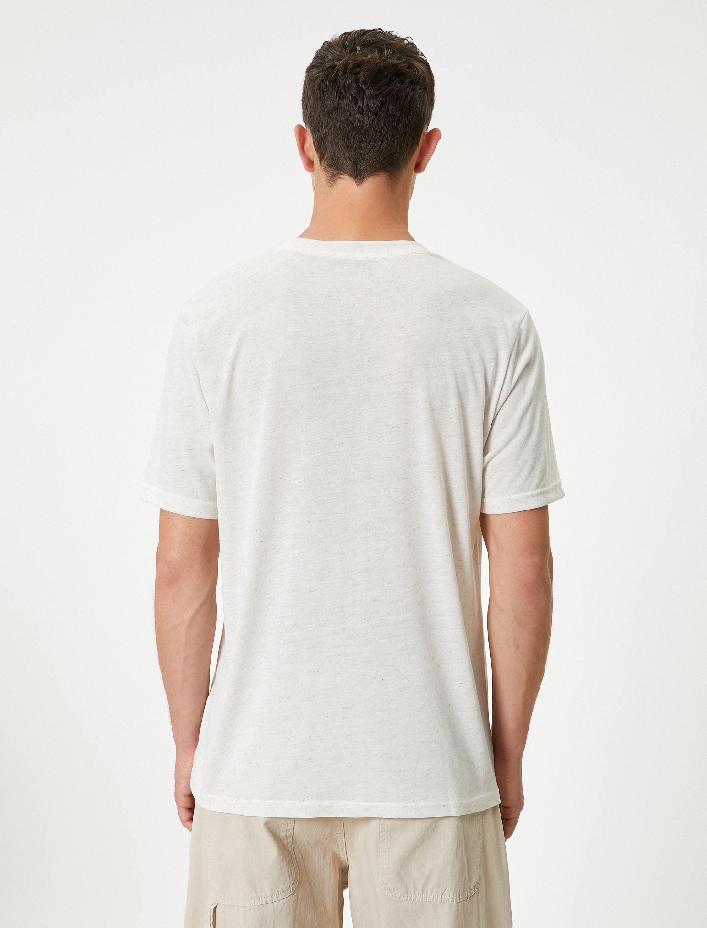 Basic Tişört Kısa Kollu Bisiklet Yaka Keten Karışımlı