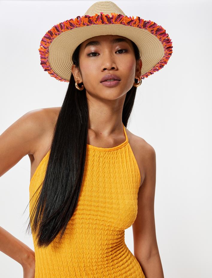 Kadın Fötr Hasır Şapka Örgü Detaylı - Koton X Sibil Çetinkaya