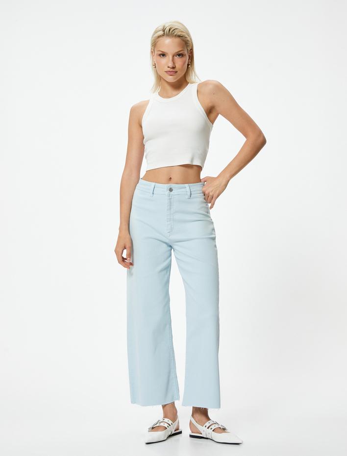  Geniş Kısa Paça Kot Pantolon Yüksek Bel - Sandra Jeans