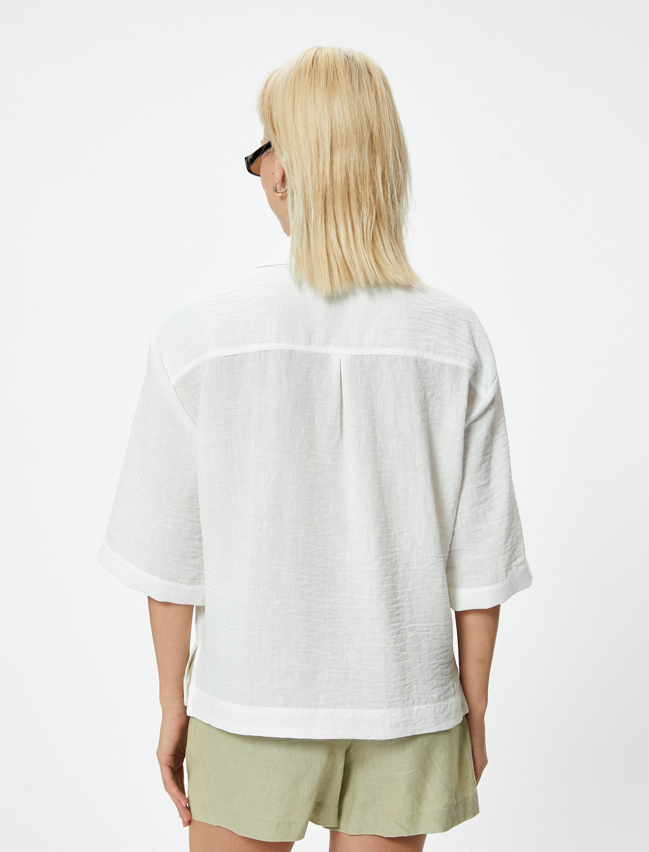   Bol Kalıp Gömlek 3/4 Kısa Kollu Klasik Yaka