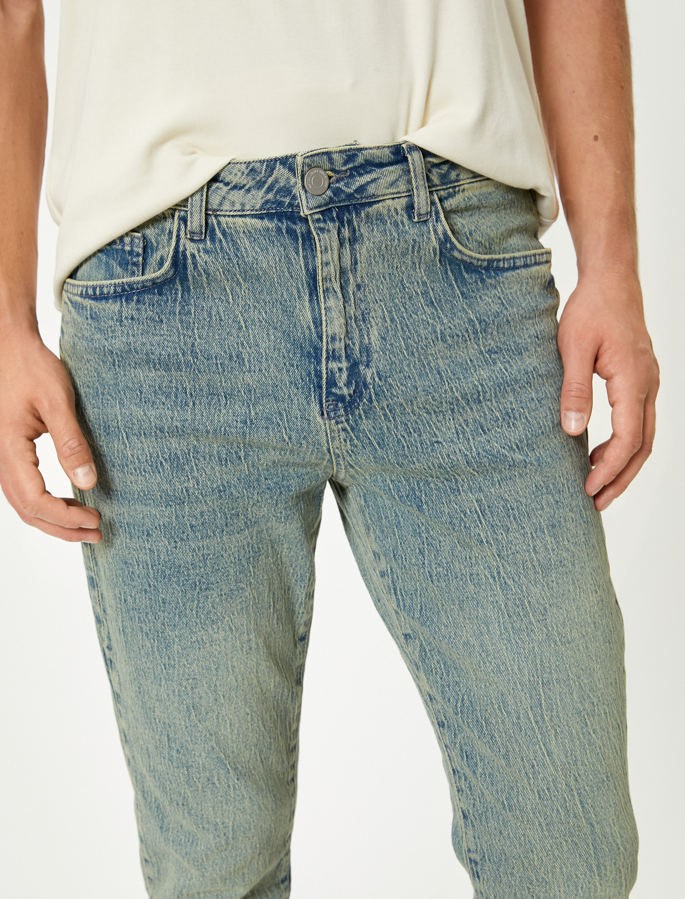 Slim Fit Düğme Detaylı Kot Pantolon - Brad Jean