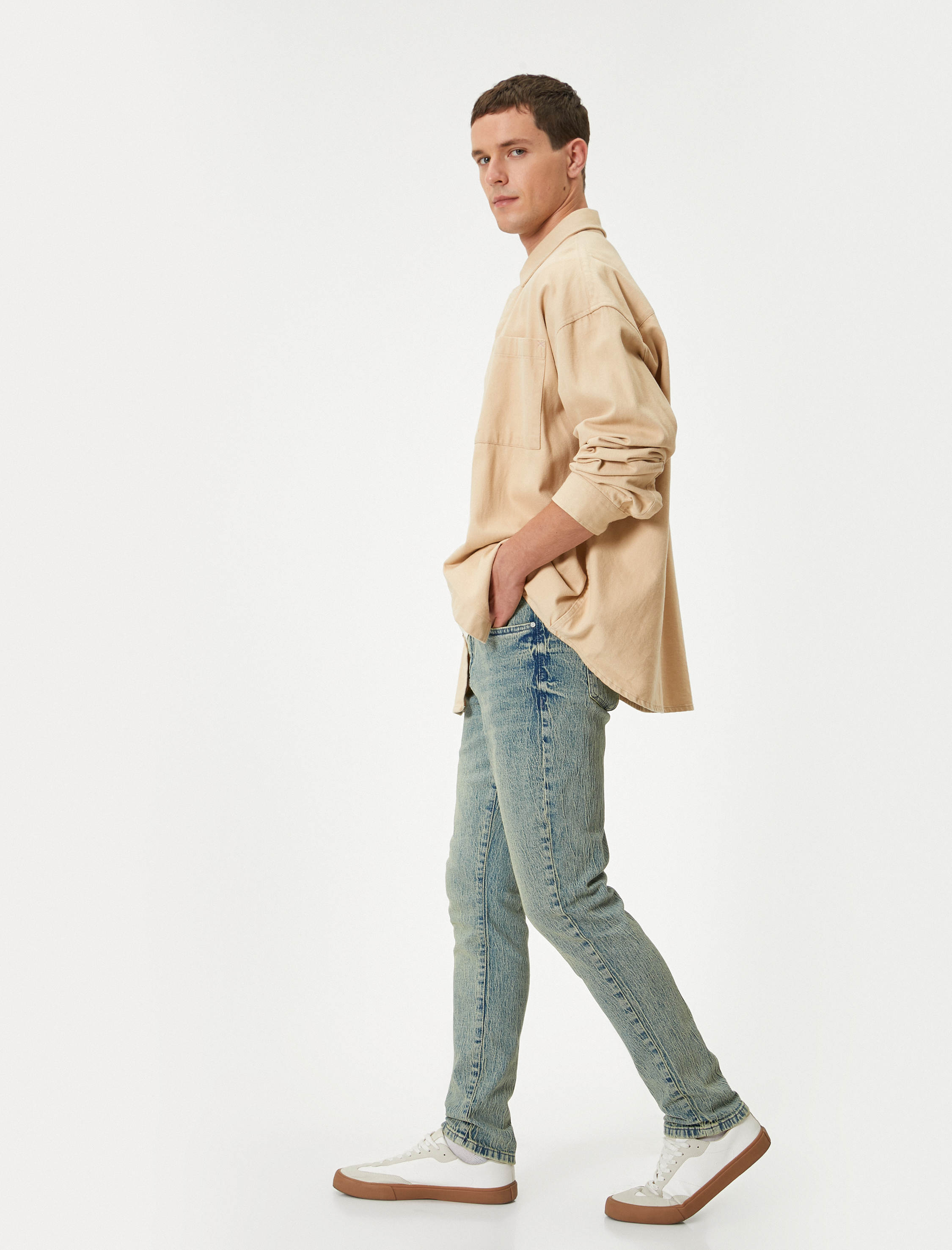 Slim Fit Düğme Detaylı Kot Pantolon - Brad Jean