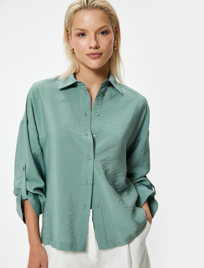  Saten Gömlek Uzun Kollu Dokulu Viskoz Kumaş