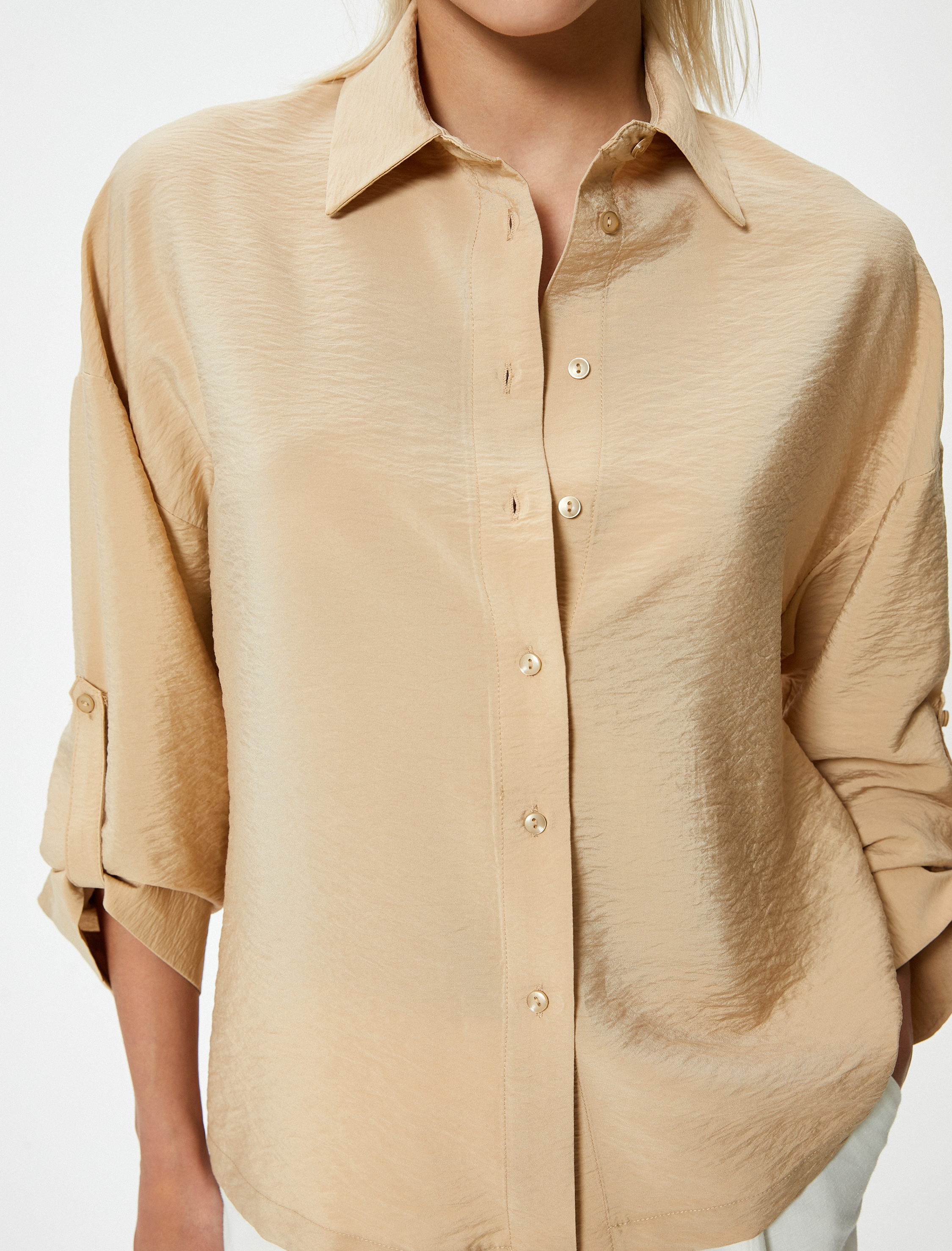   Saten Gömlek Uzun Kollu Dokulu Viskoz Kumaş