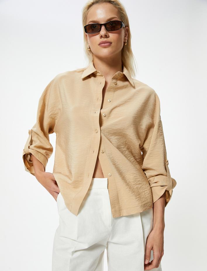  Saten Gömlek Uzun Kollu Dokulu Viskoz Kumaş