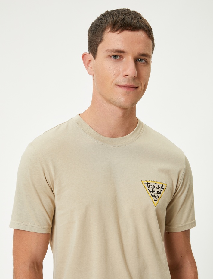 Slim Fit Tişört Slogan Baskılı Kısa Kollu Bisiklet Yaka Pamuklu