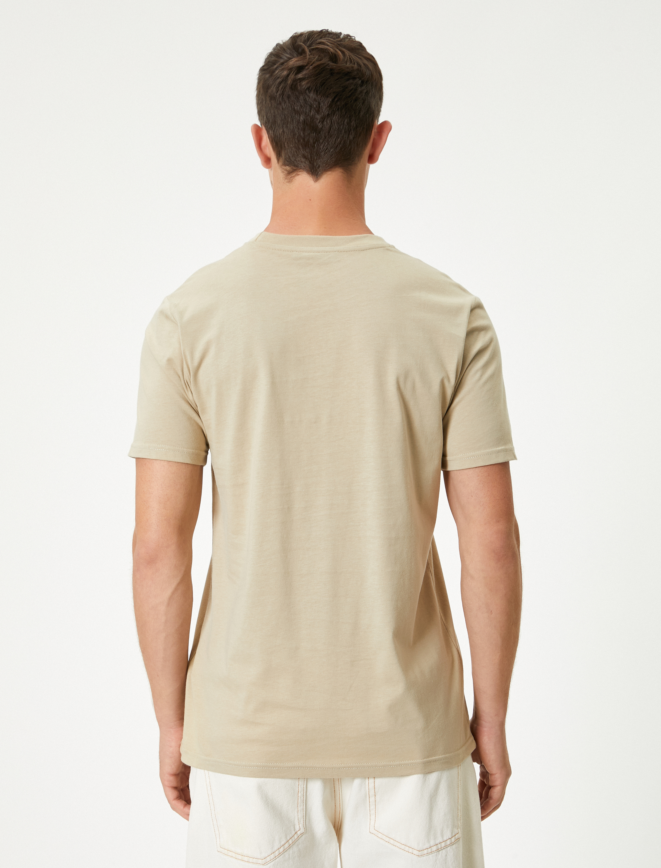   Slim Fit Tişört Slogan Baskılı Kısa Kollu Bisiklet Yaka Pamuklu
