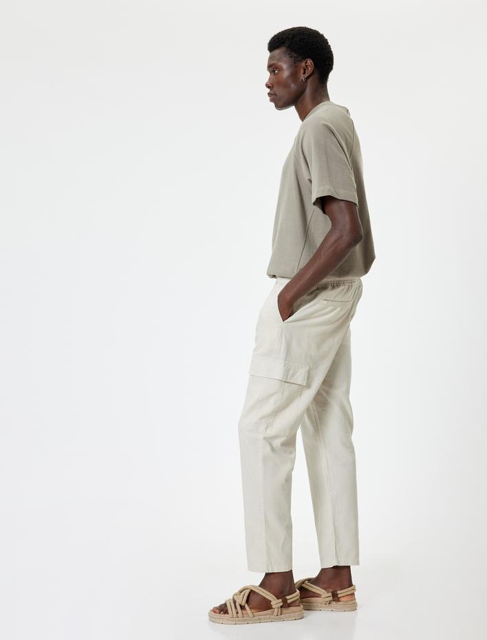  Keten Kargo Pantolon Beli Bağcıklı