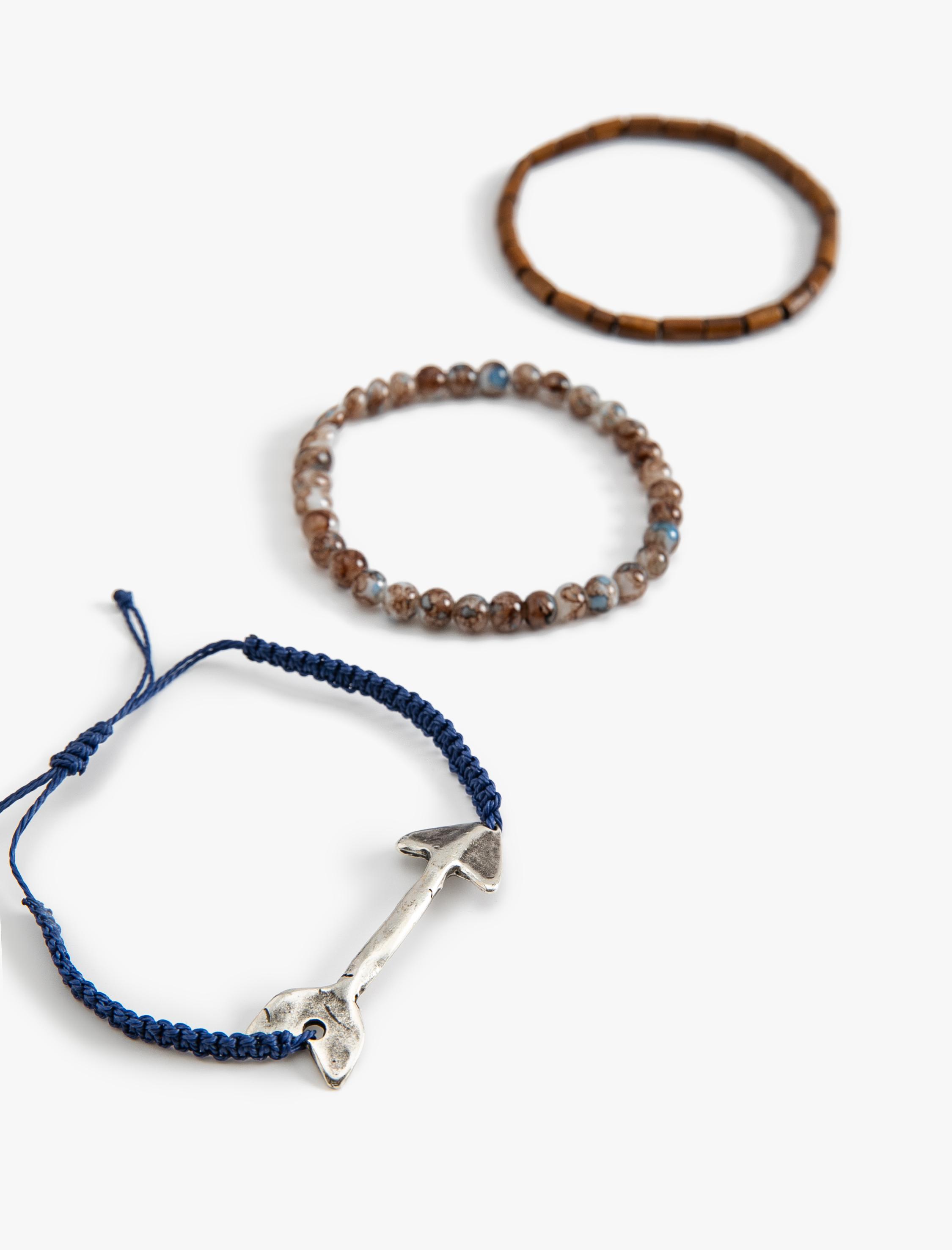  Erkek Bileklik Seti 3'lü Çok Renkli Boncuklu Metal Charm Detaylı