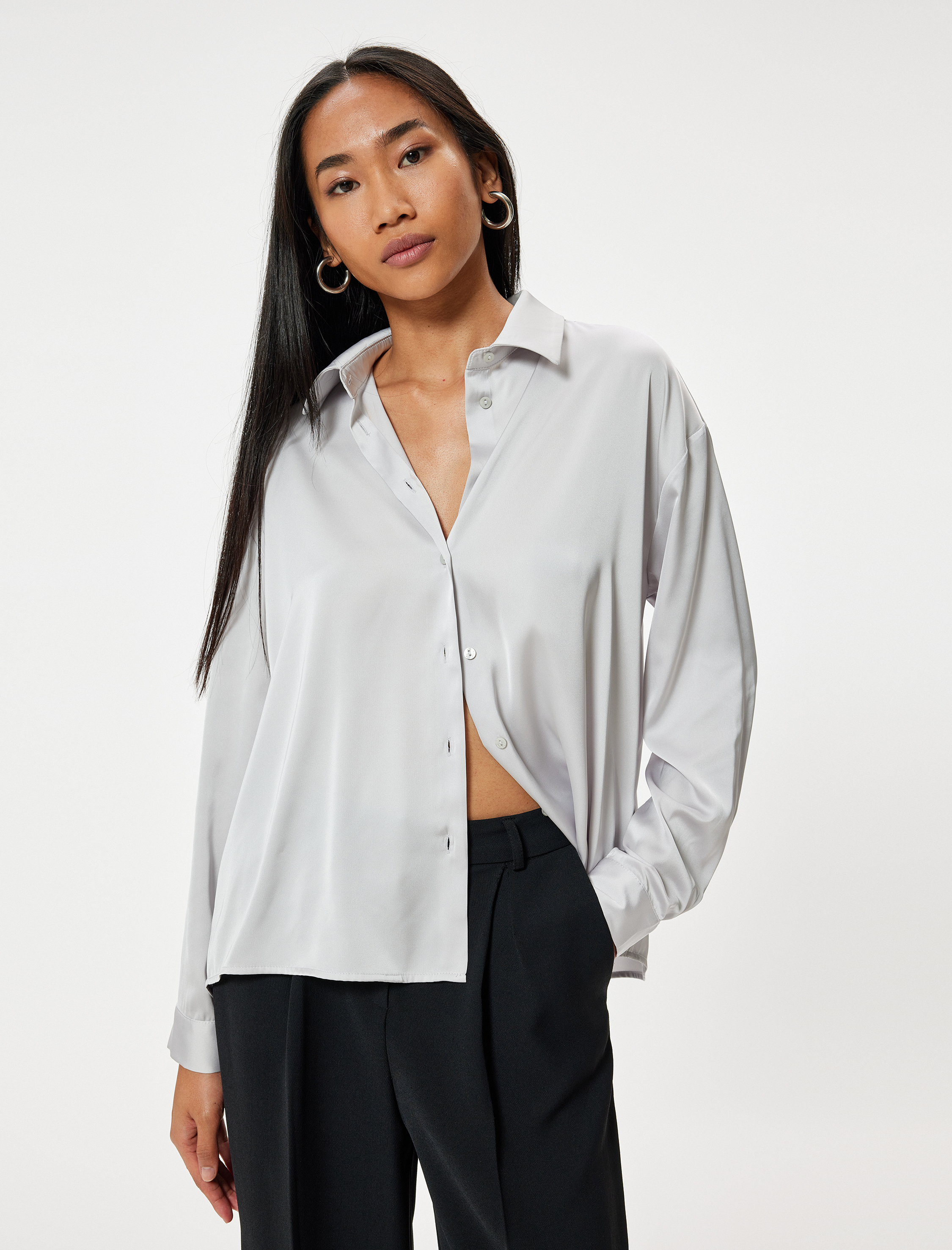   Saten Gömlek Uzun Kollu Klasik Yaka