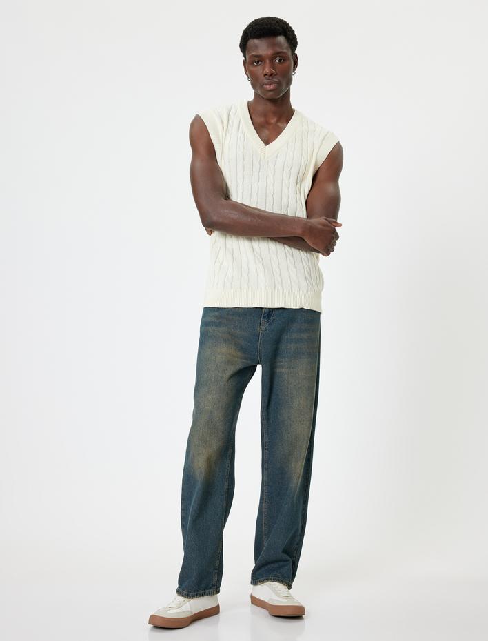  V Yaka Süveter Örgü Pamuklu