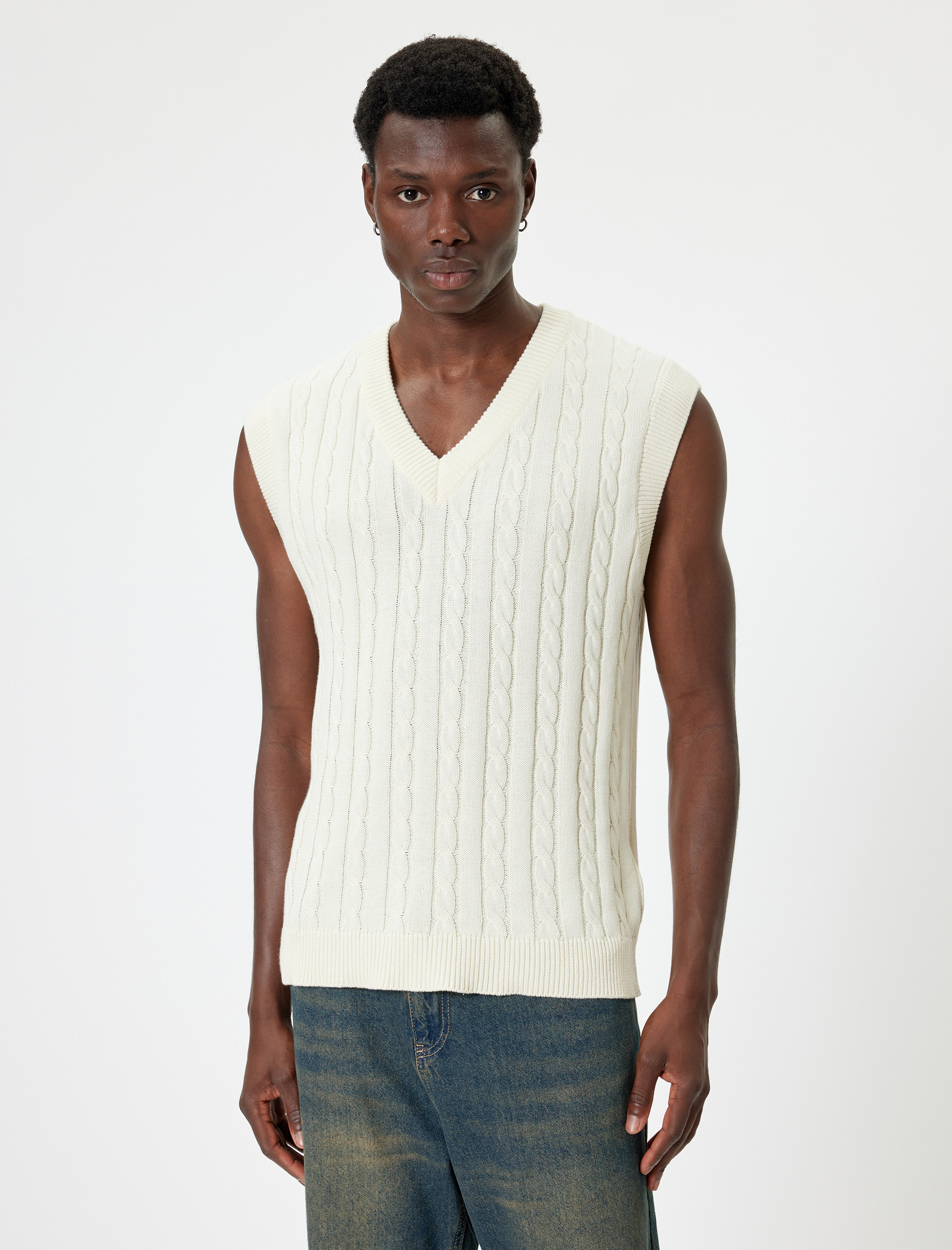   V Yaka Süveter Örgü Pamuklu