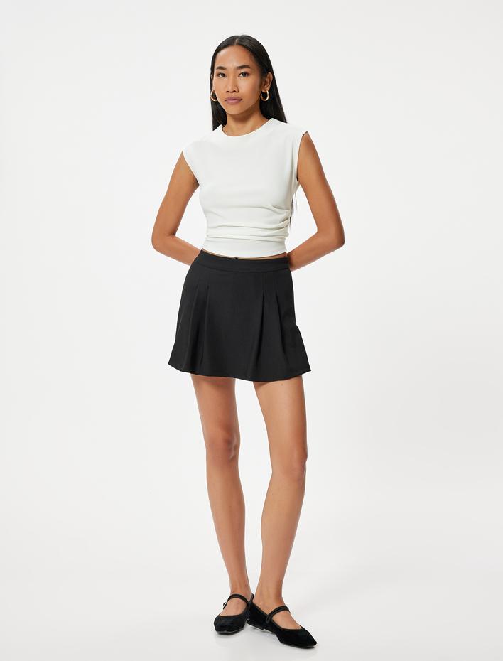  Mini Pileli Şort Etek Slim Fit Standart Bel