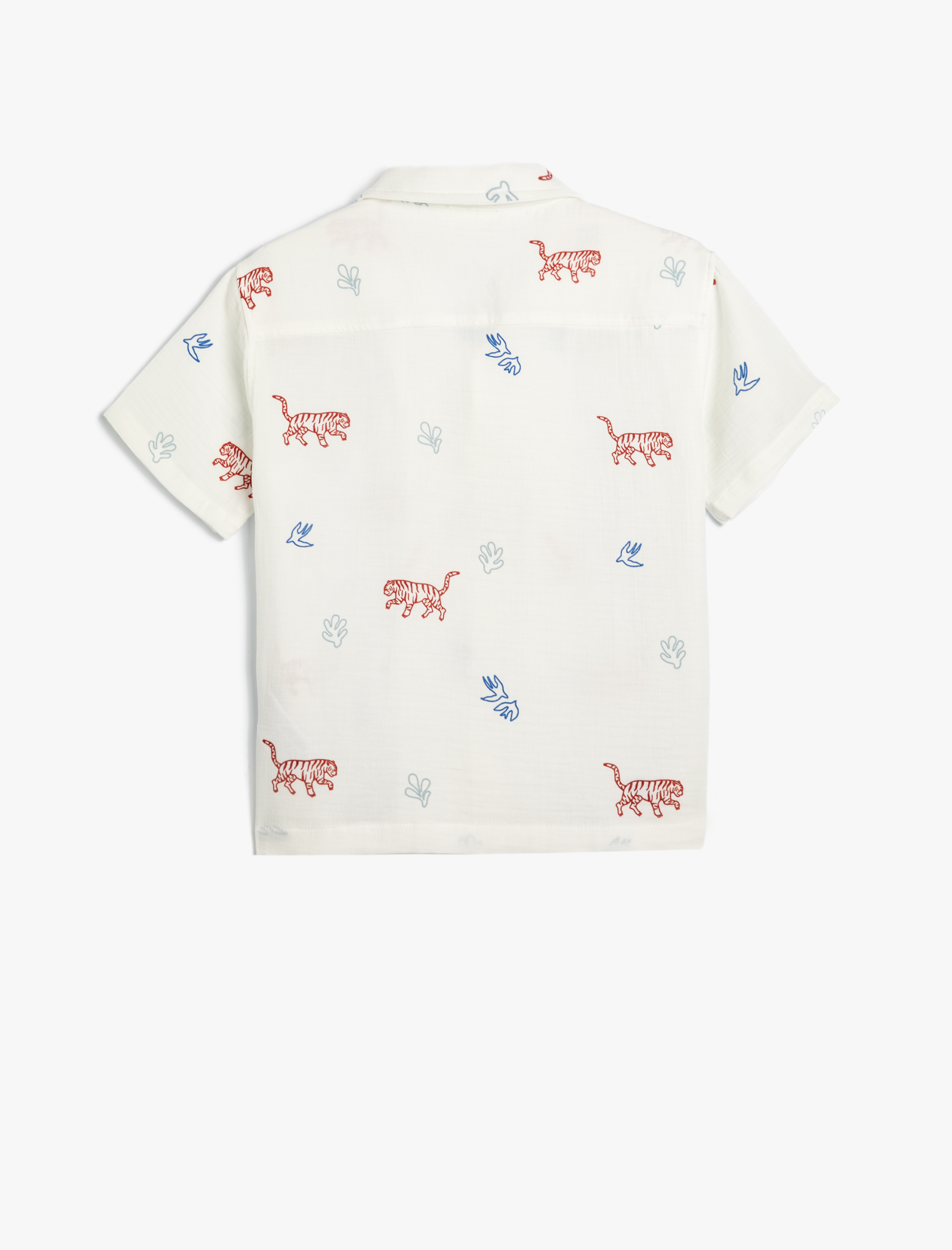  Erkek Çocuk Gömlek Kısa Kollu Kaplan Baskılı Pamuklu